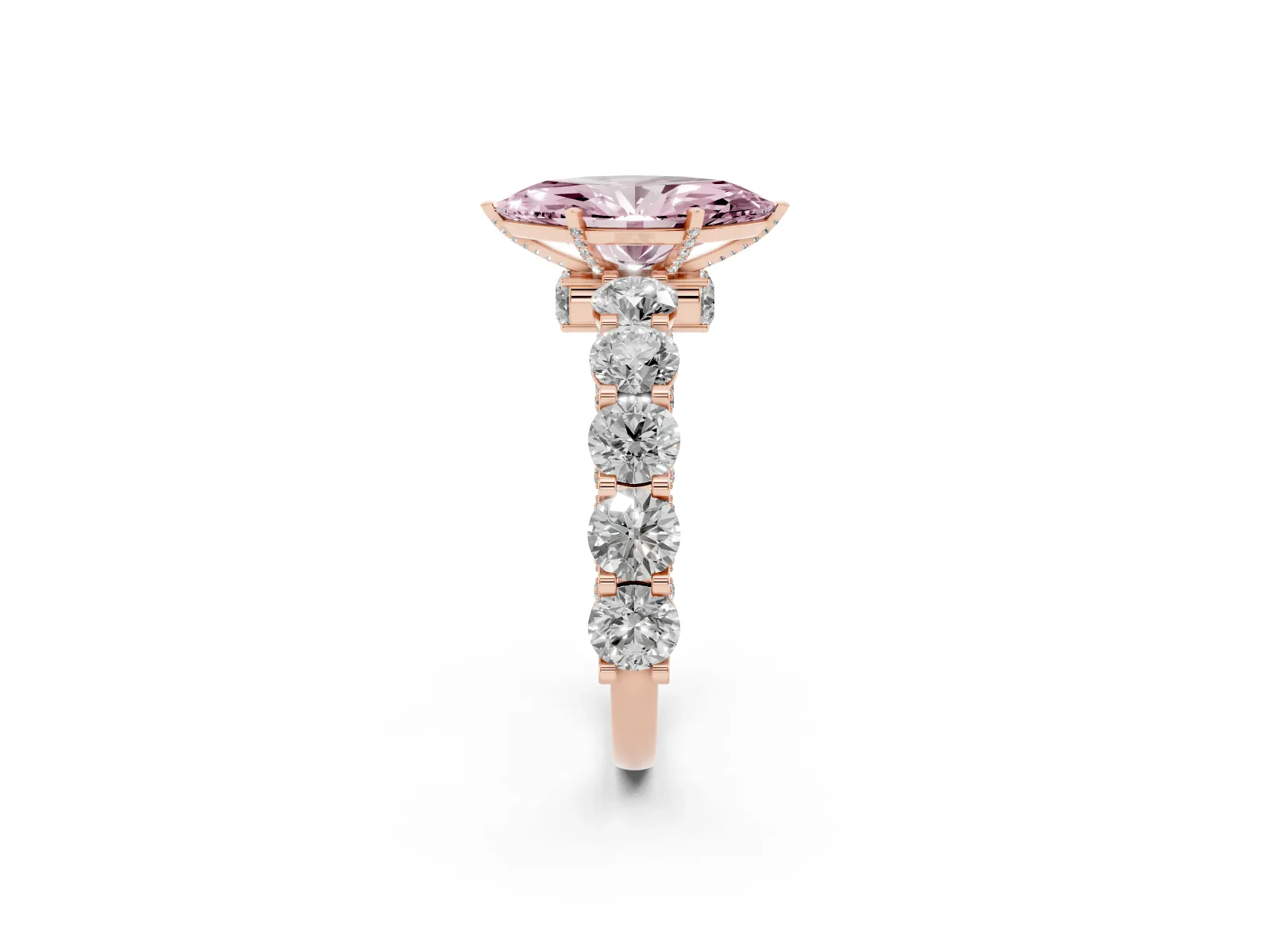 Fancy Pink Marquise Cut Diamond Side Stone Engagement Ring with Four-Prong Setting Rose gold