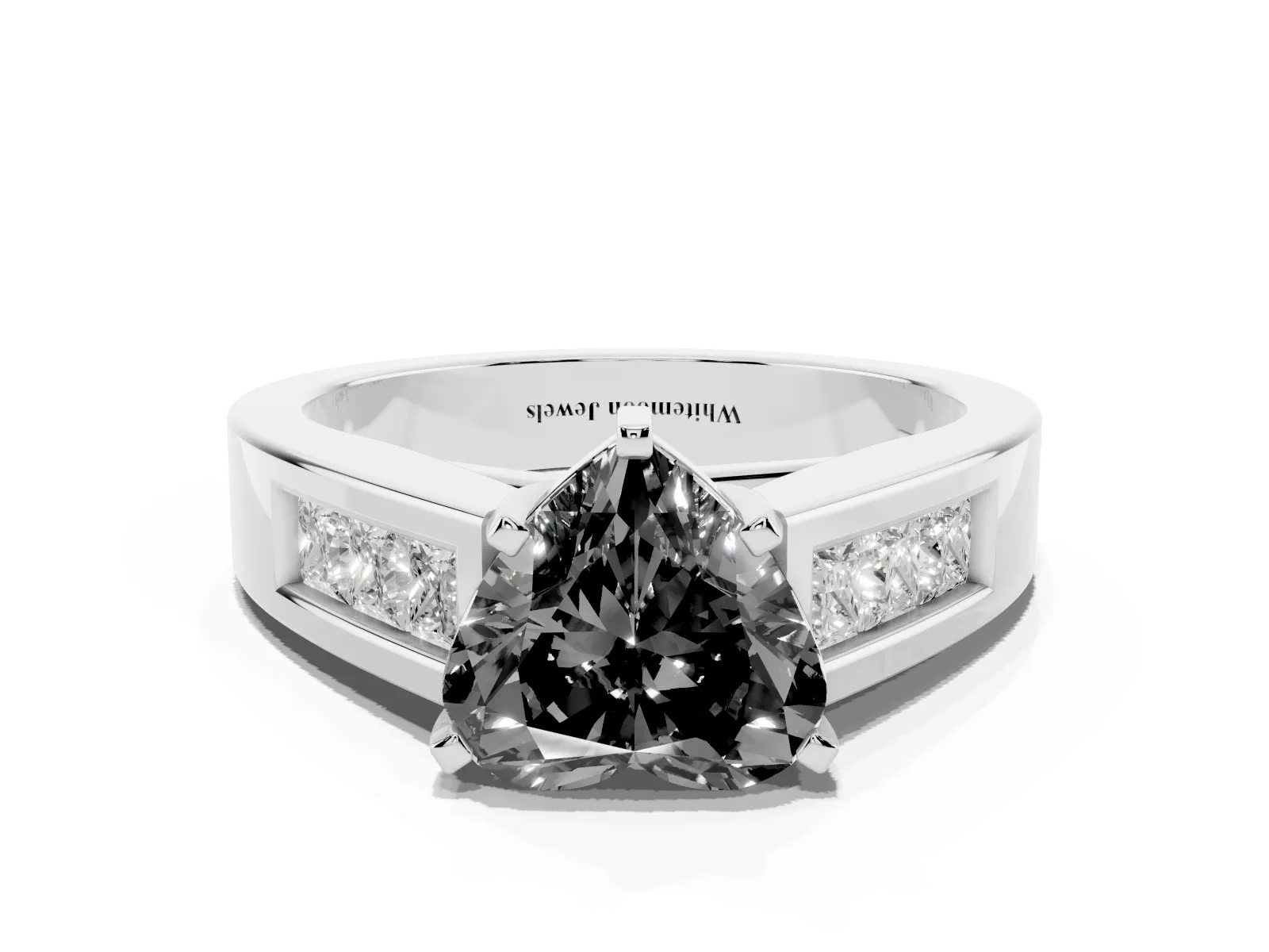 Fancy Black Heart Cut Cut Channel Set Solitaire Ring with Four-Prong Setting White gold