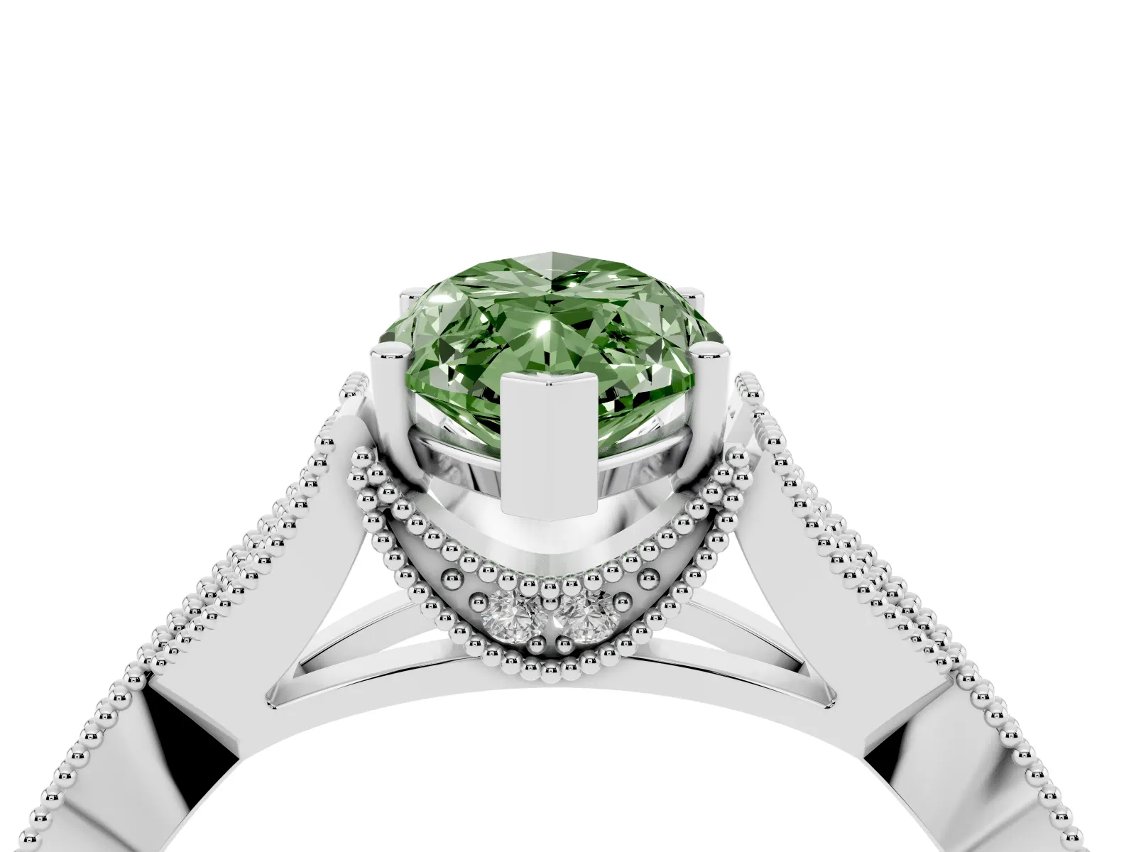 Fancy Green Marquise Cut Cut Diamond Twisted Band with Milgrain Pave Setting and Four-Prong Setting Platinum