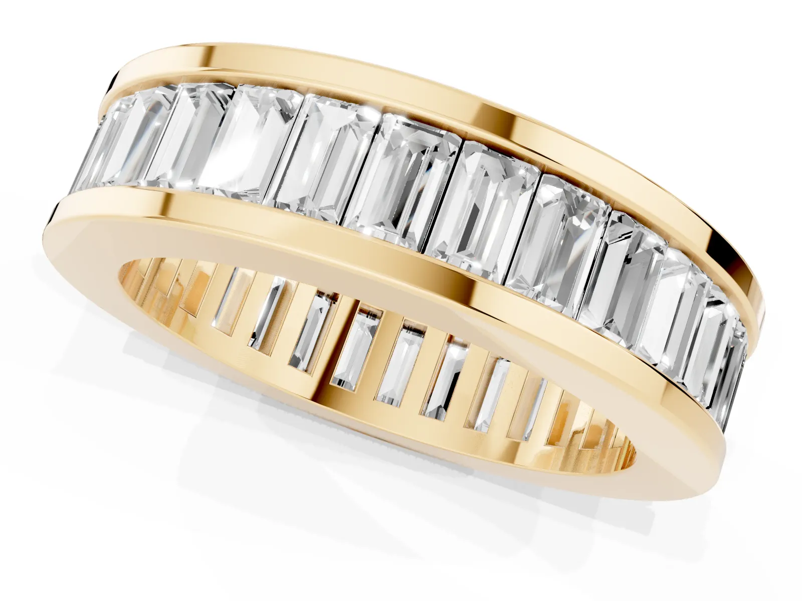 baguette Cut eternity band with channel set Yellow gold