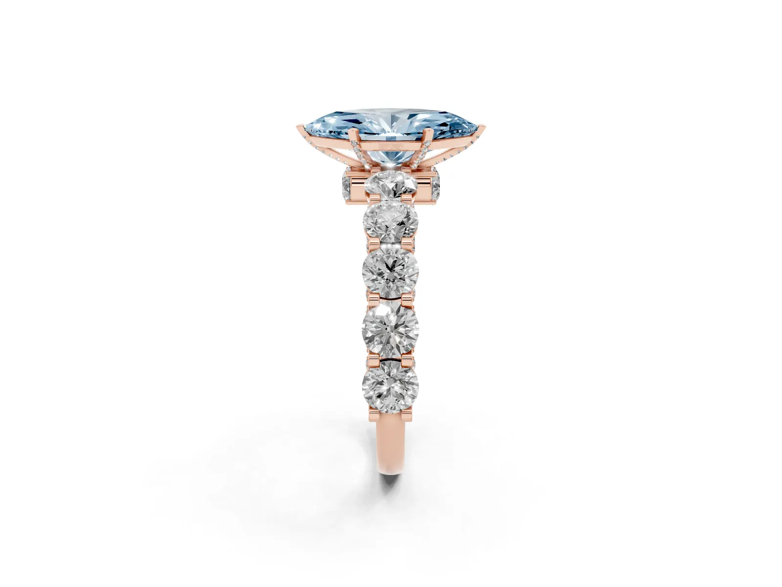 Fancy Blue Marquise Cut Diamond Side Stone Engagement Ring with Four-Prong Setting Rose gold