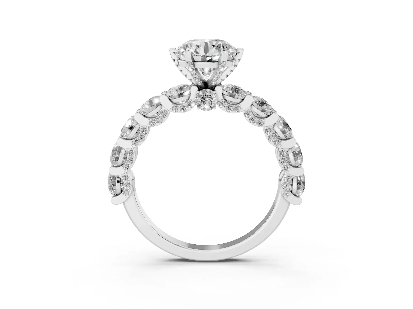 Round Cut Diamond Side Stone Engagement Ring with Four-Prong Setting Platinum