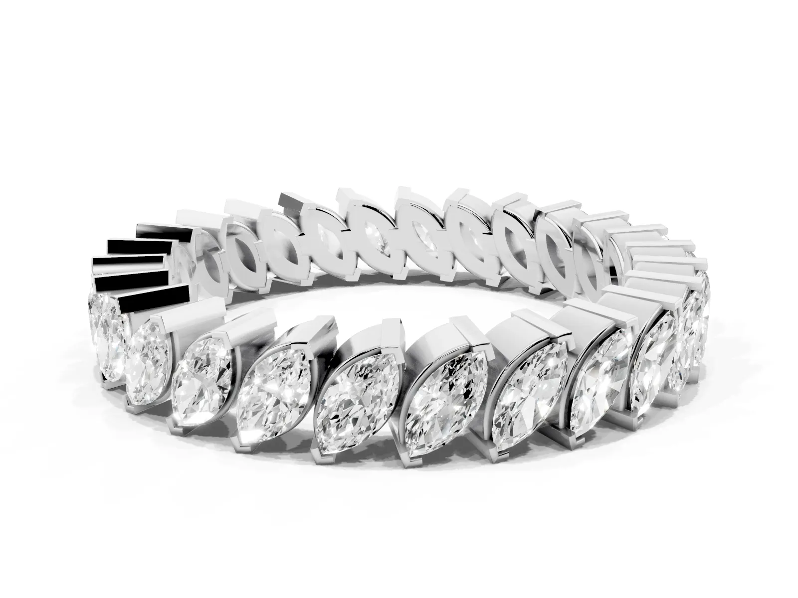 Marquise Diamond Shared Prong Full Eternity Band Platinum