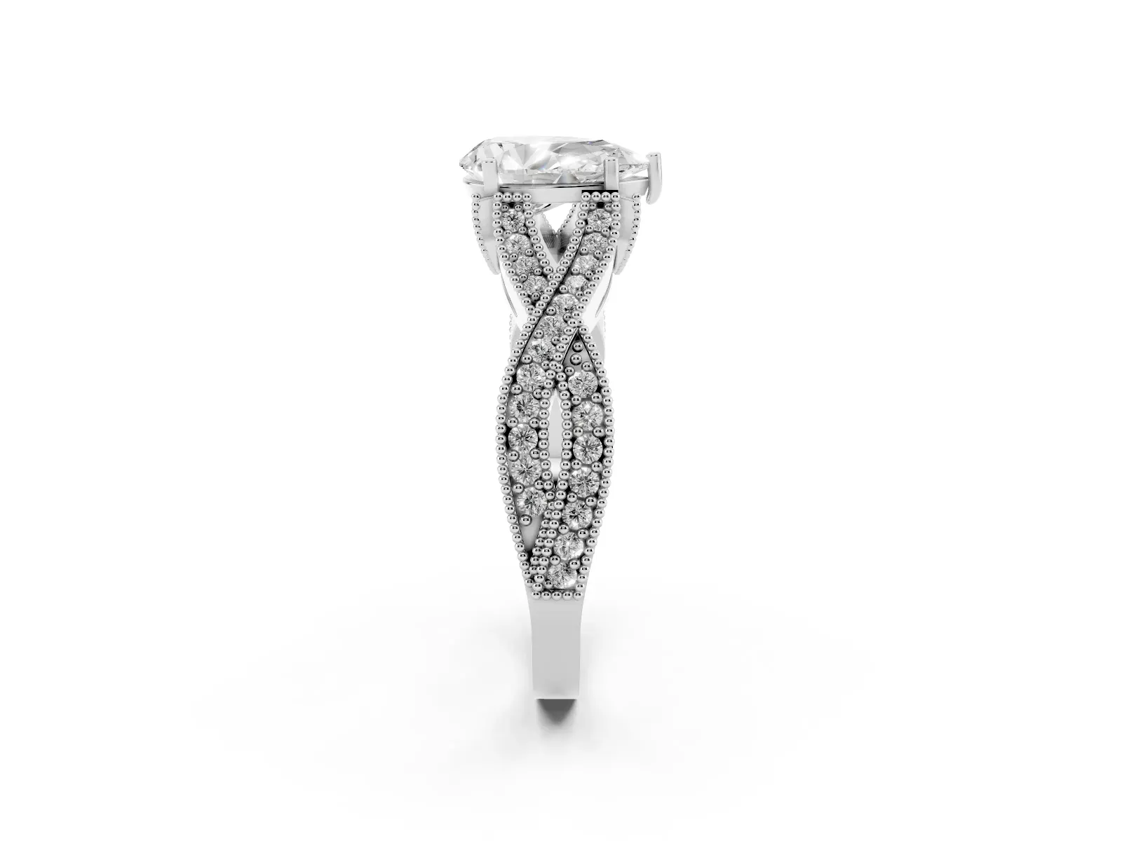 Pear Cut Cut Diamond Twisted Band with Milgrain Pave Setting and Four-Prong Setting Platinum
