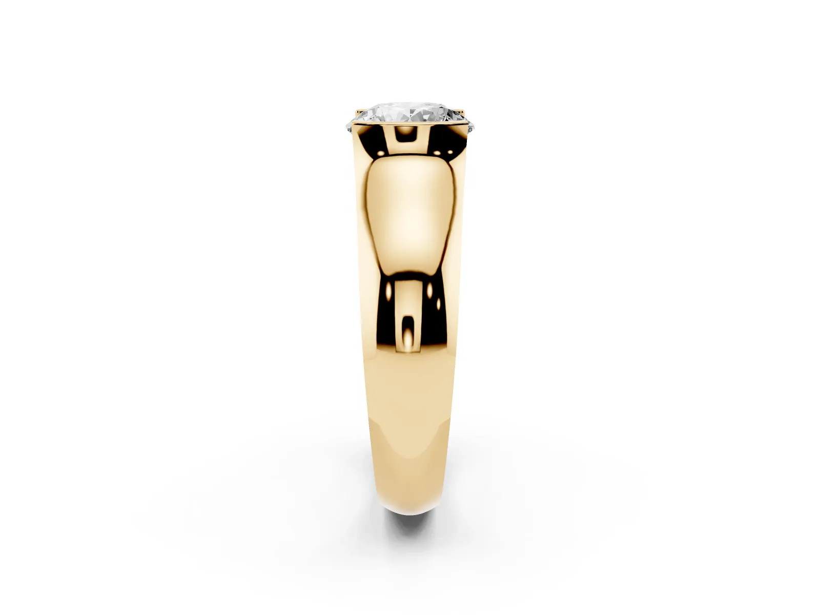 Round Cut Solitaire Bezel Set Diamond Ring with Wide Band Yellow gold