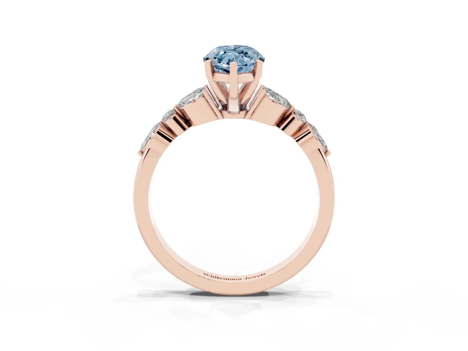 Fancy Blue Marquise Cut Diamond Solitaire Ring with Side Stones and Four-Prong Setting Rose gold