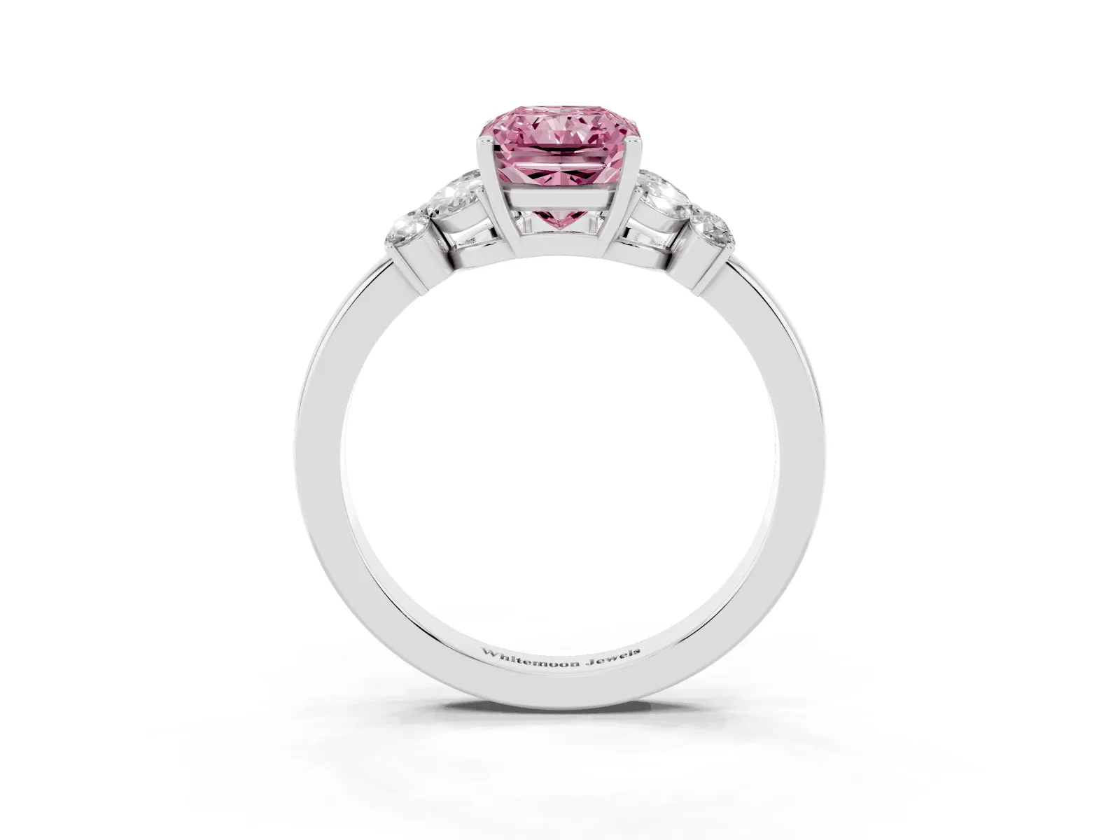 Fancy Pink Radiant Cut Cut Solitaire Floral Diamond Ring with Four-Prong Setting Platinum