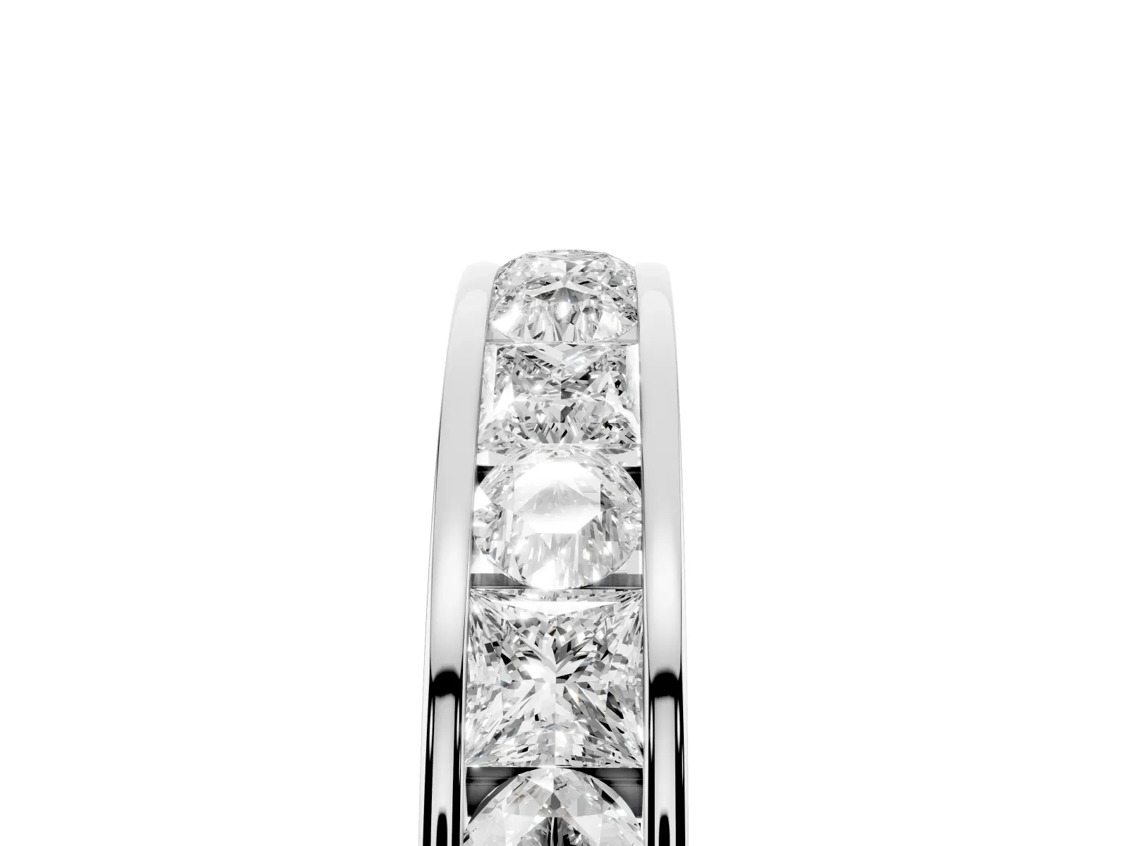 Princess Diamond Channel Set Promise Ring with Round Diamond Accents Silver