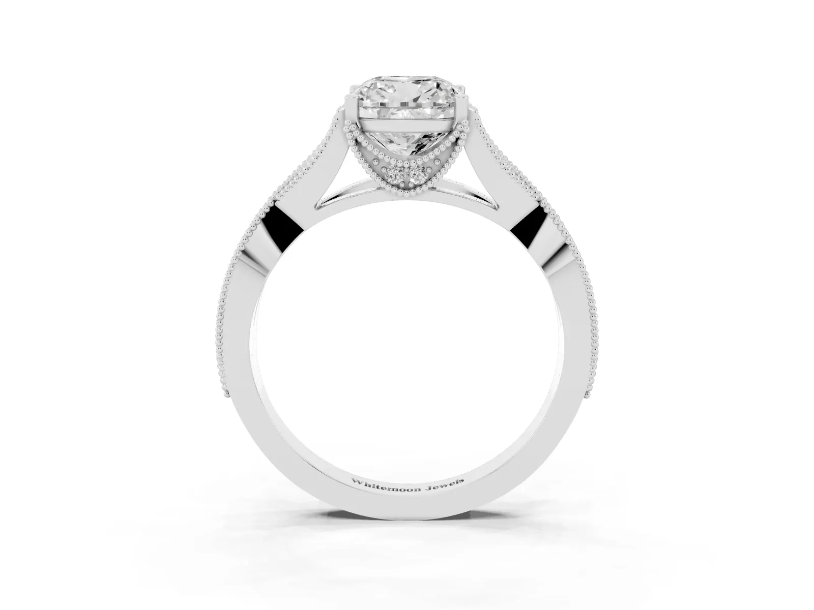Cushion Cut Cut Diamond Twisted Band with Milgrain Pave Setting and Four-Prong Setting Platinum