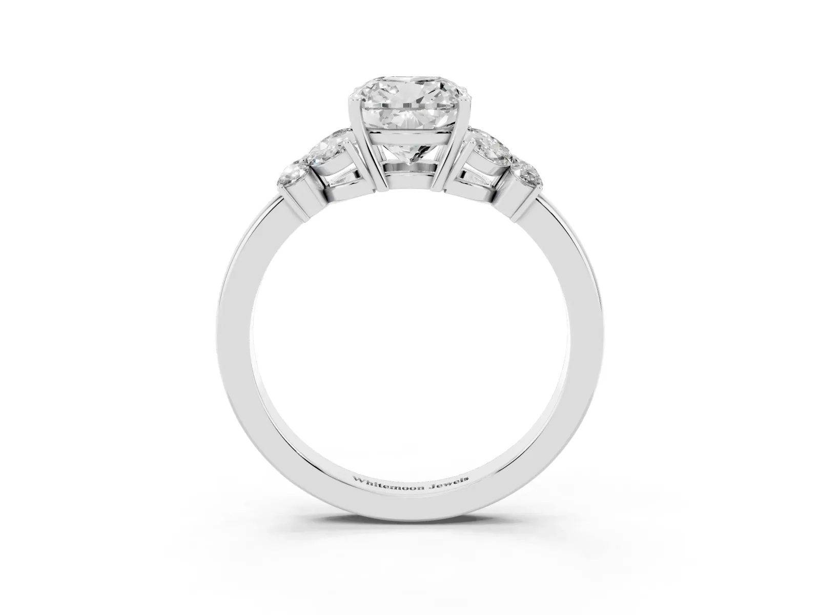 Cushion Cut Cut Solitaire Floral Diamond Ring with Four-Prong Setting Platinum