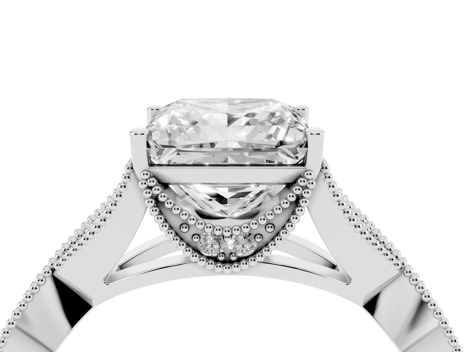 Princess Cut Cut Diamond Twisted Band with Milgrain Pave Setting and Four-Prong Setting Platinum