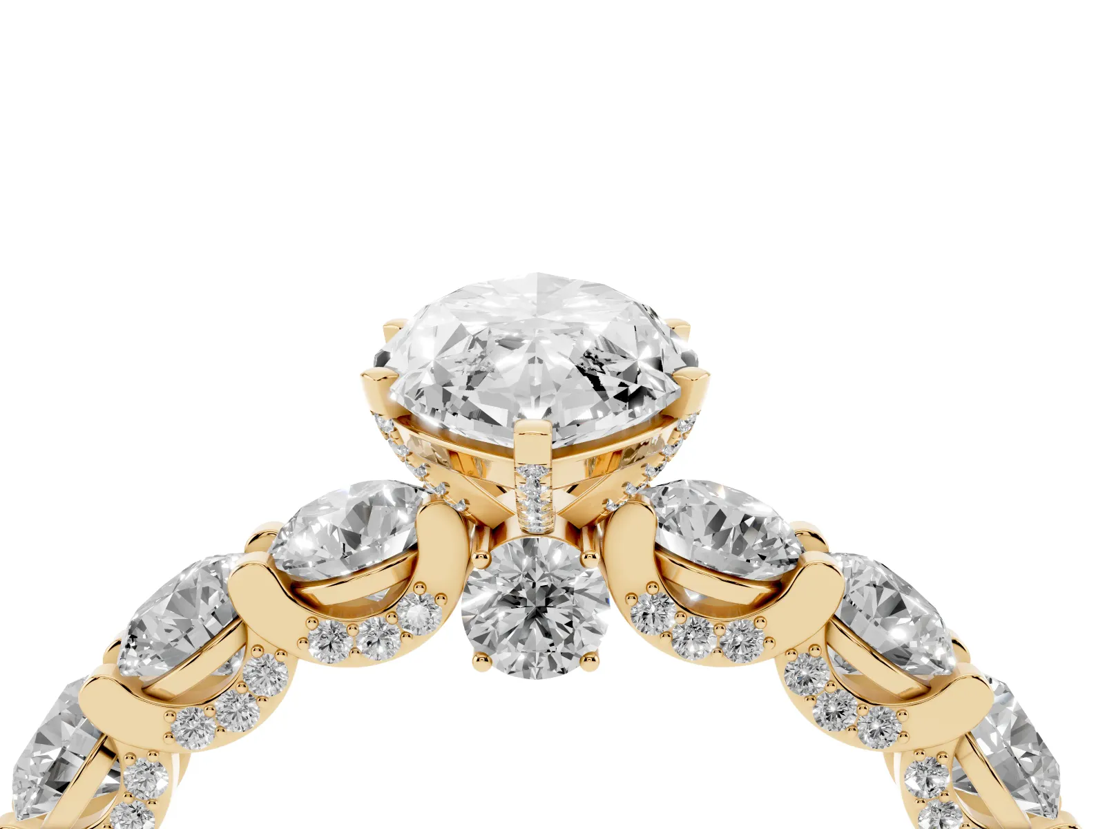 Marquise Cut Diamond Side Stone Engagement Ring with Four-Prong Setting Yellow gold