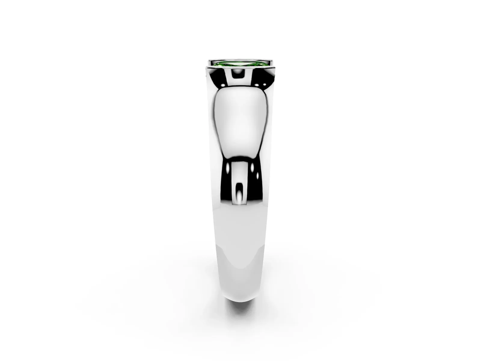 Fancy Green Asscher Cut Solitaire Bezel Set Diamond Ring with Wide Band Platinum