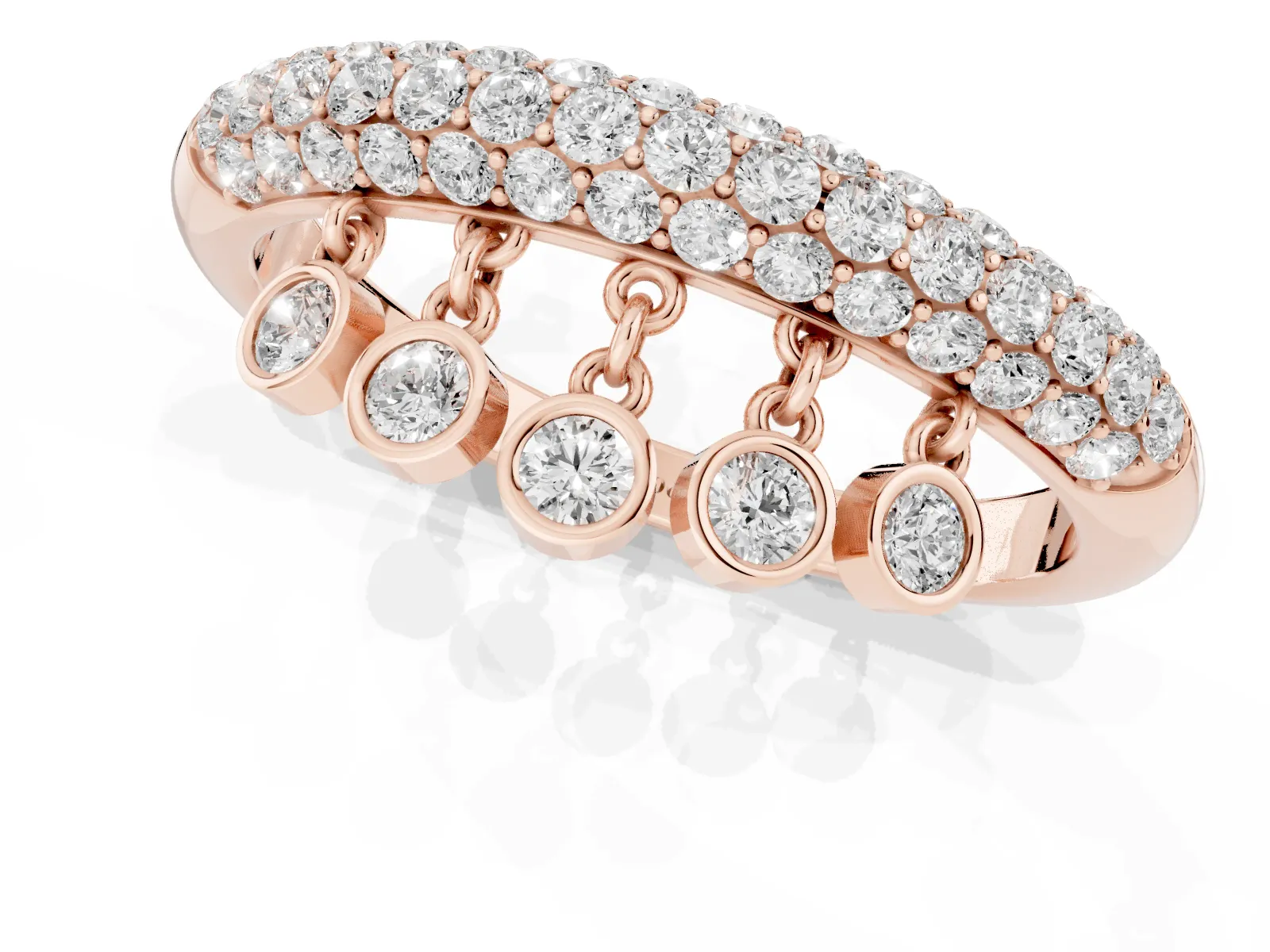 Round Diamond Dangle Promise Ring with Round Diamond Pavé Rose gold