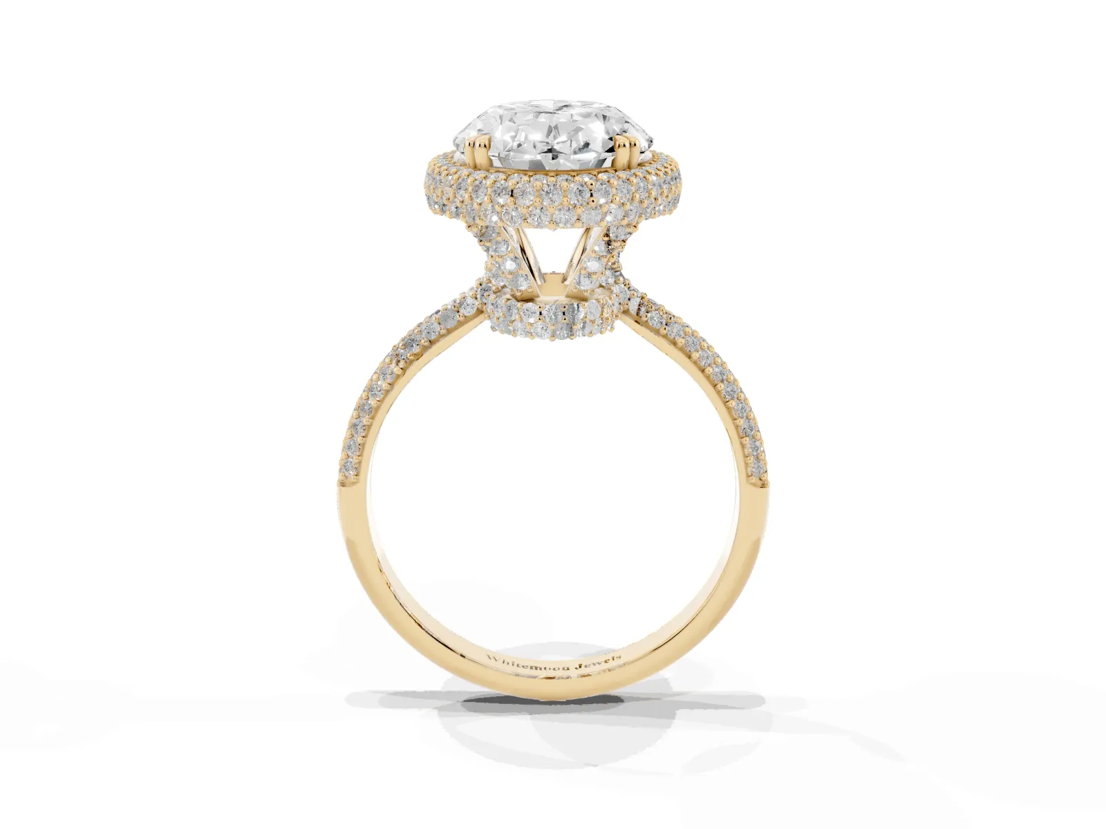 Oval Diamond Halo Ring with Round Diamond Accents Yellow gold