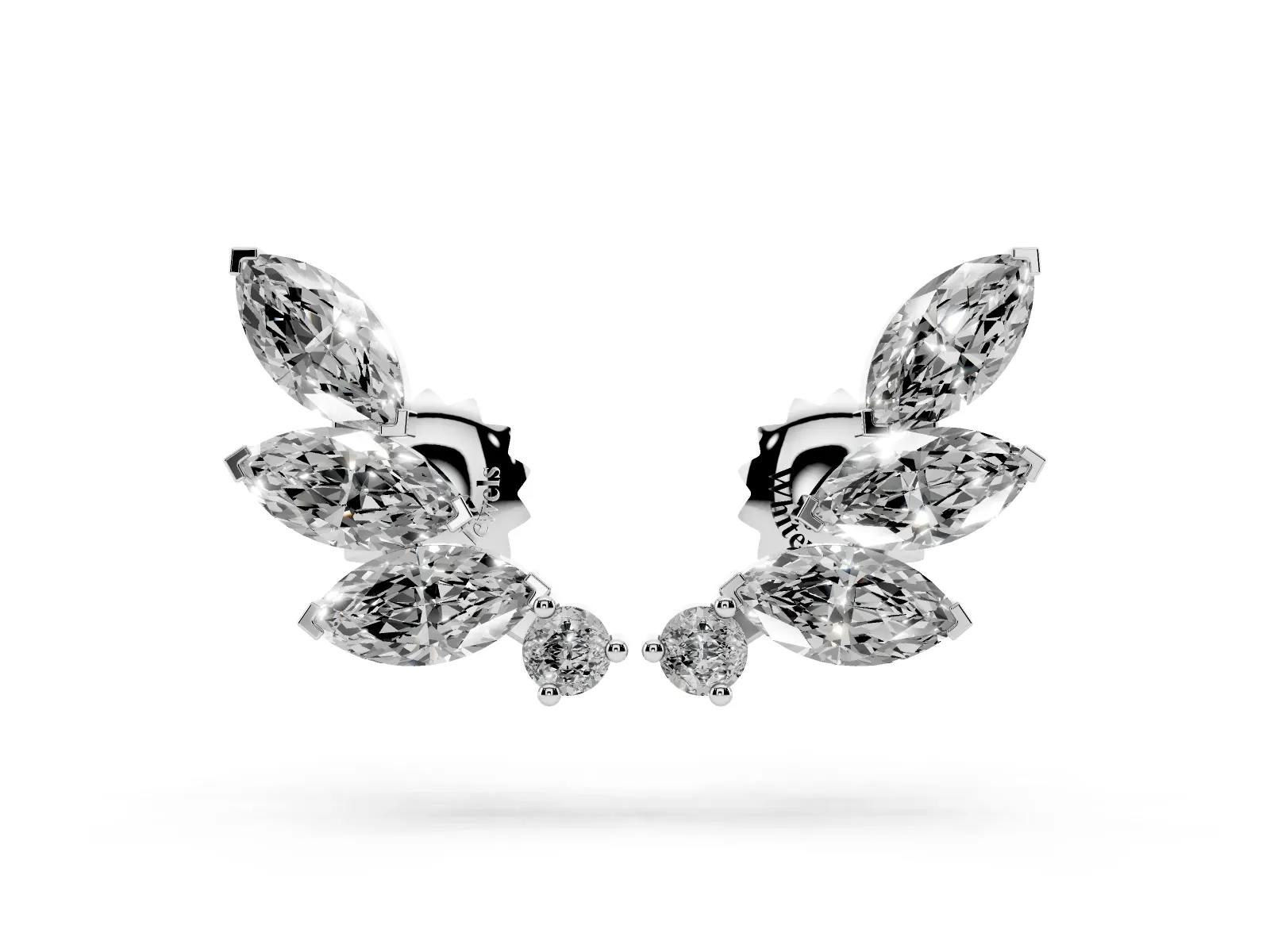 Marquise and Round Diamond Ivy Climber Earrings Silver