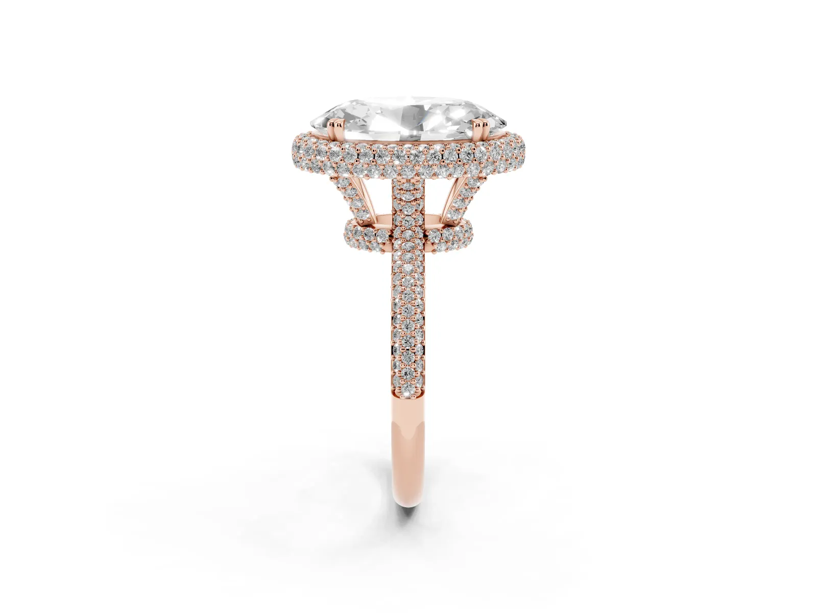 Oval Diamond Halo Ring with Round Diamond Accents Rose gold
