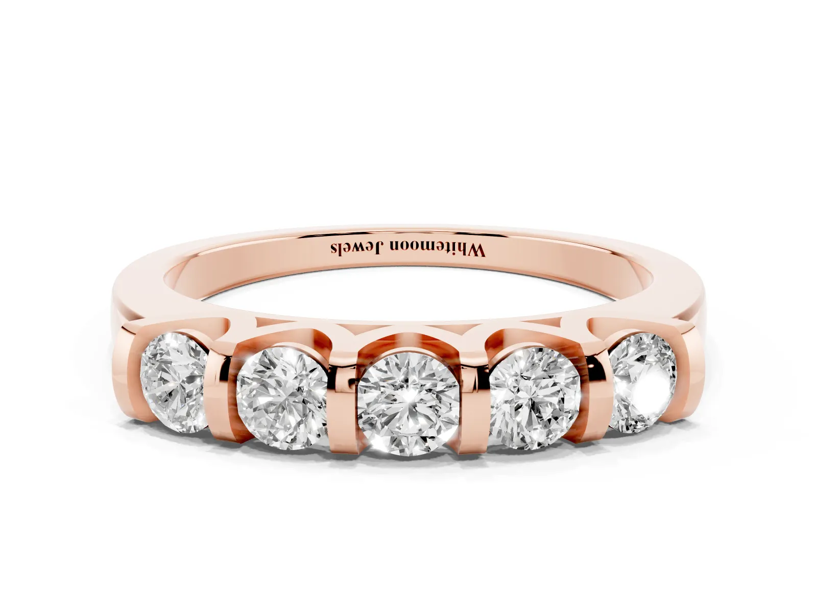 Five-Stone Round Diamond Half-Eternity Bar-Set Ring Rose gold