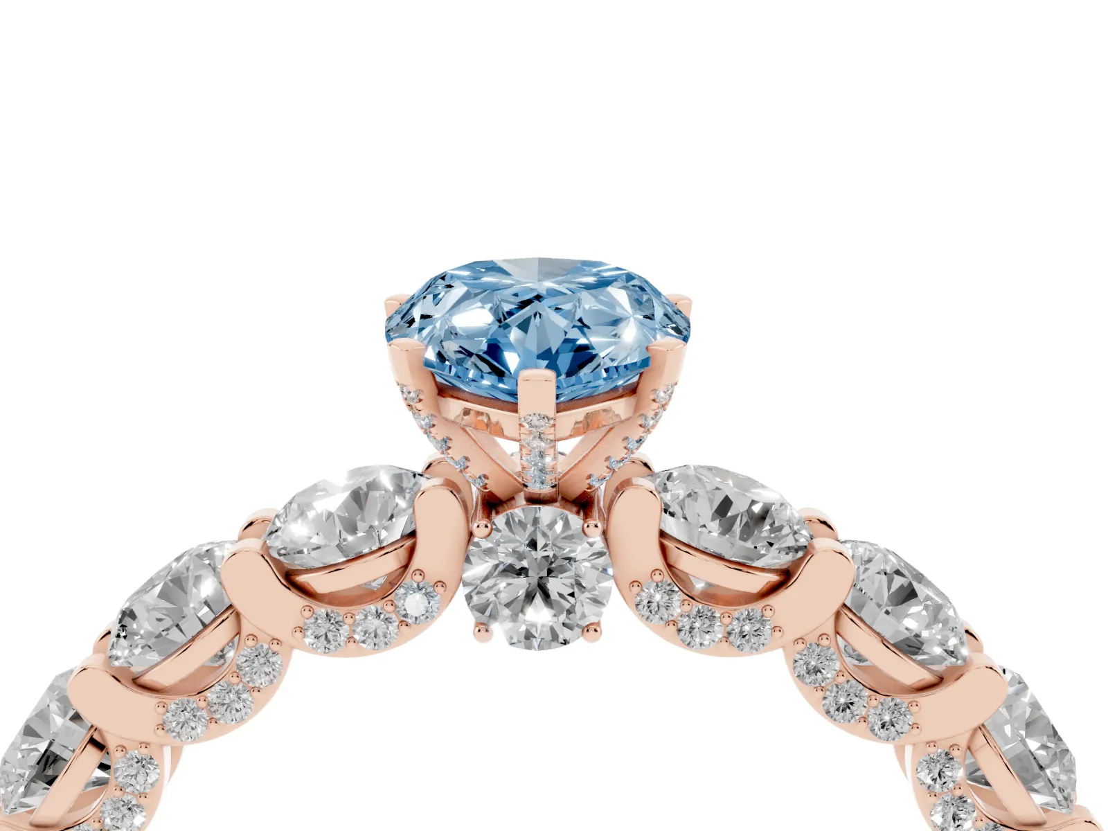 Fancy Blue Pear Cut Diamond Side Stone Engagement Ring with Four-Prong Setting Rose gold
