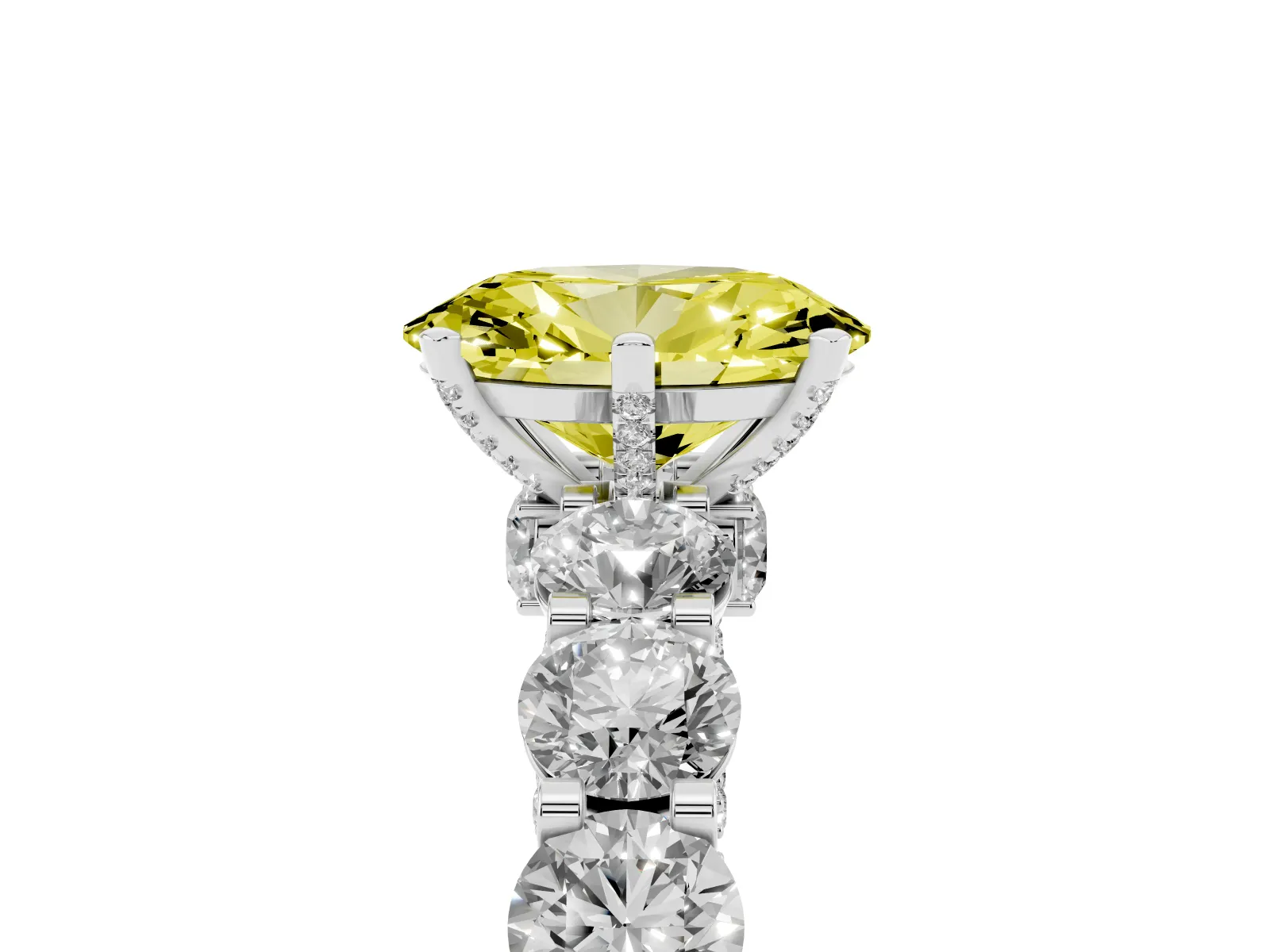 Fancy Yellow Oval Cut Diamond Side Stone Engagement Ring with Four-Prong Setting White gold
