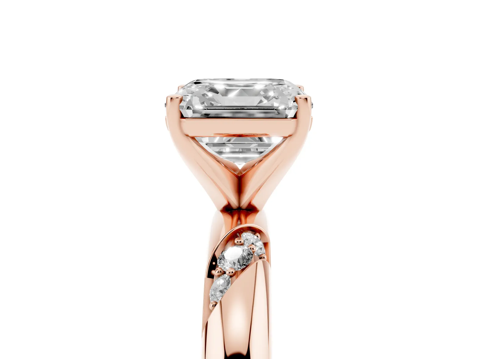 Asscher Cut Diamond Solitaire Engagement Ring with Twisted Round Accent Band and Prong Setting Rose gold