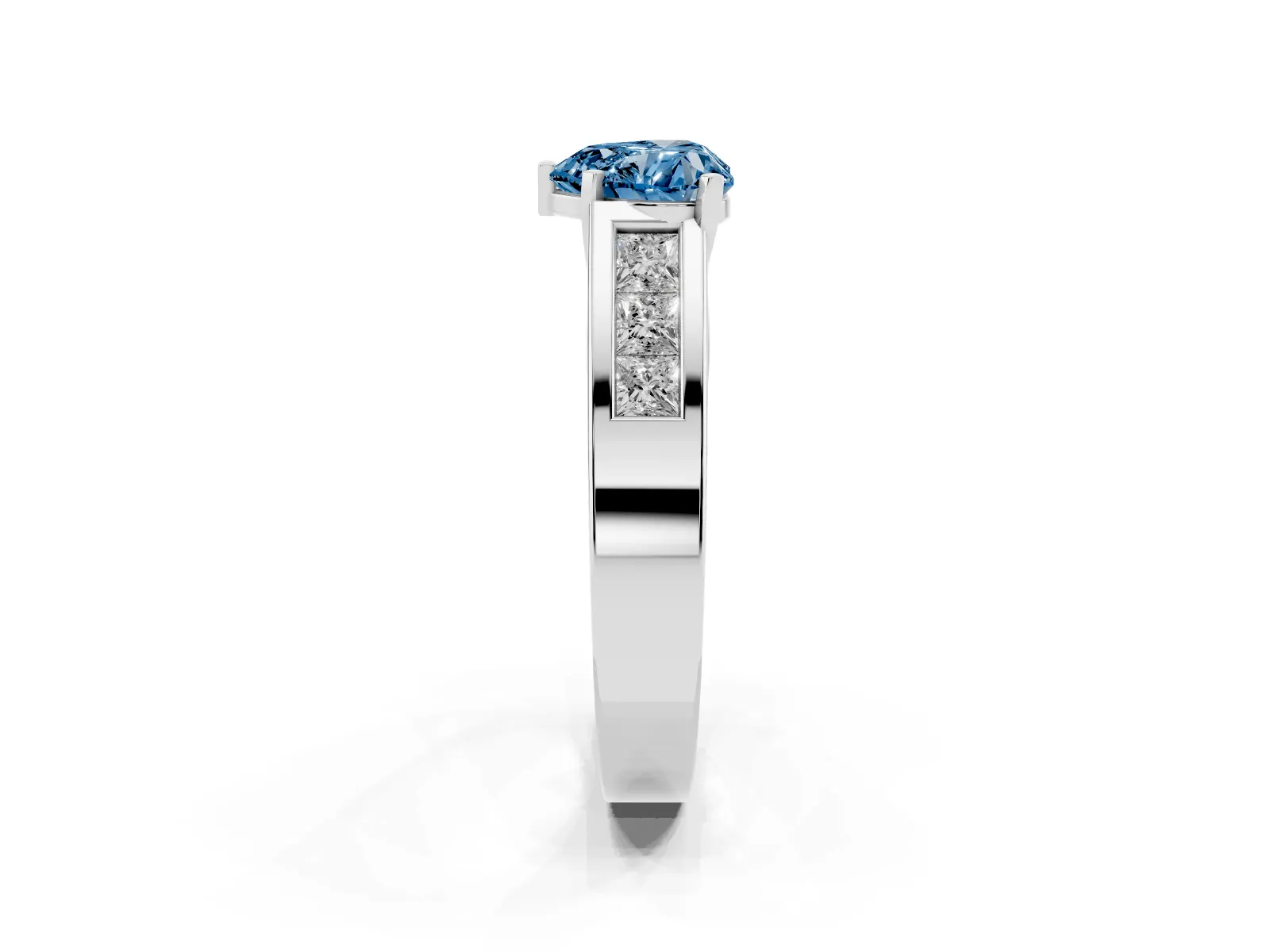 Fancy Blue Heart Cut Cut Channel Set Solitaire Ring with Four-Prong Setting White gold