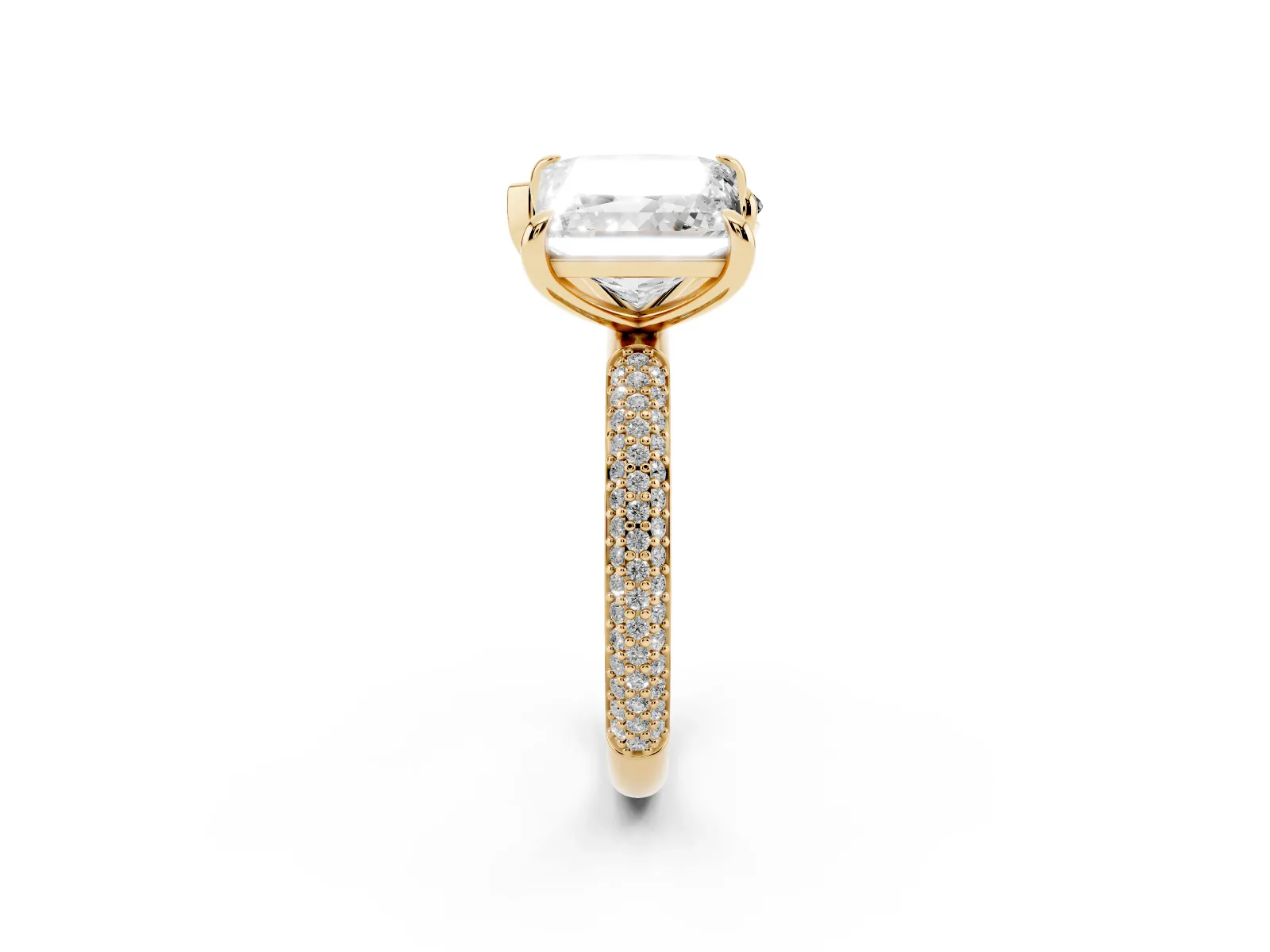 Pear and Princess Toi Moi Ring with Prong Setting and Pave Band Yellow gold