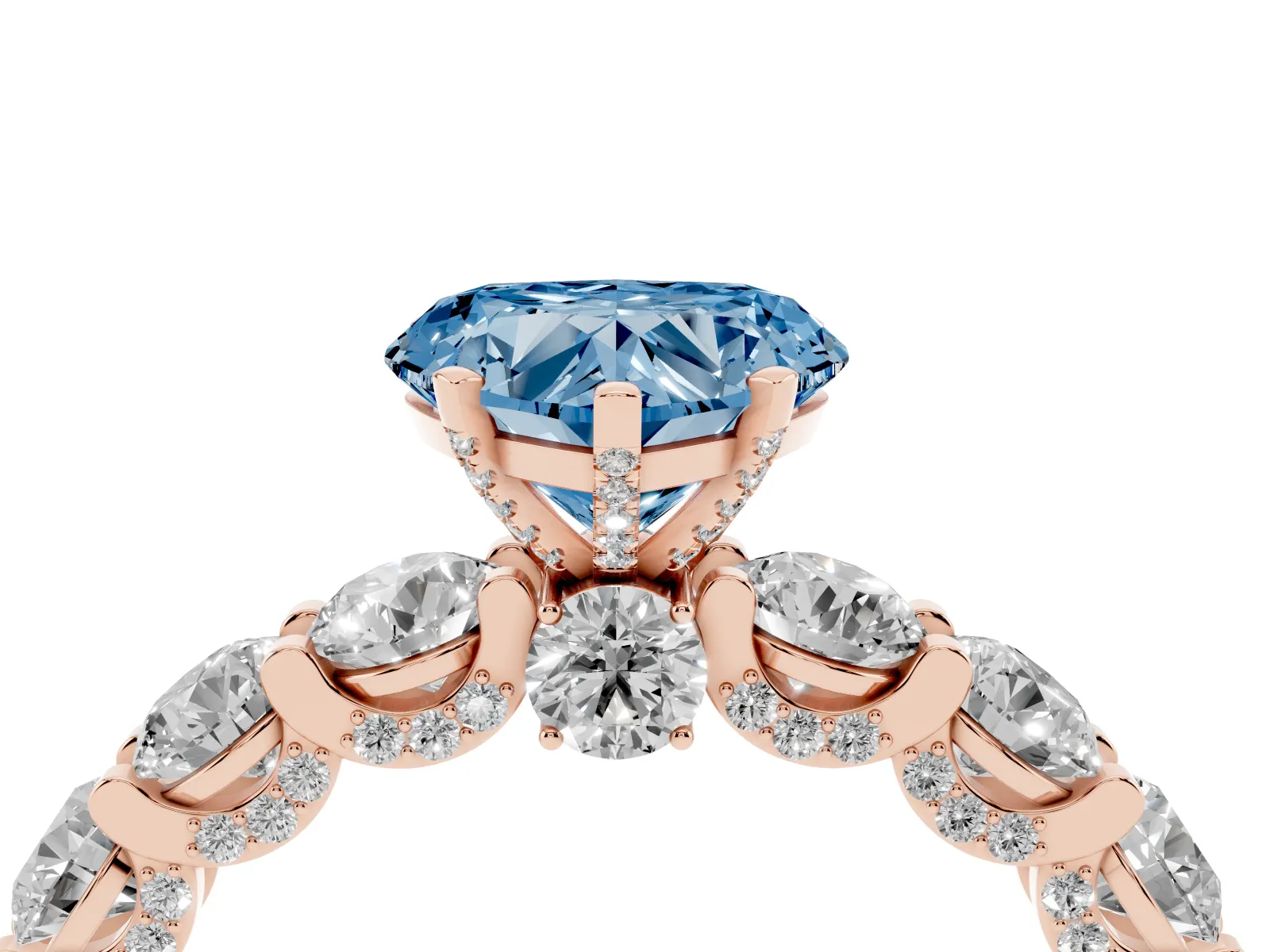 Fancy Blue Heart Cut Diamond Side Stone Engagement Ring with Four-Prong Setting Rose gold