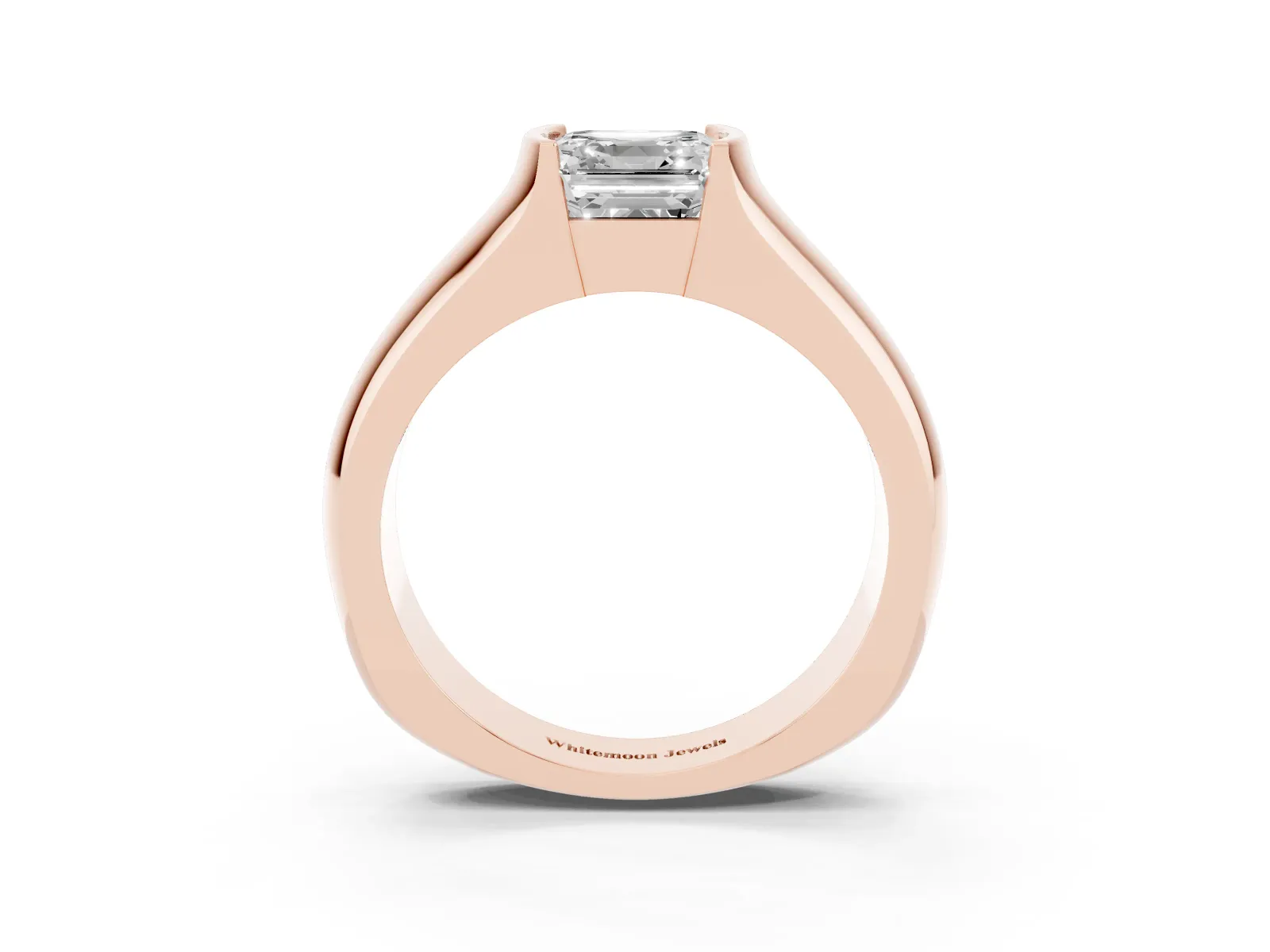 Asscher Cut Solitaire Bezel Set Diamond Ring with Wide Band Rose gold