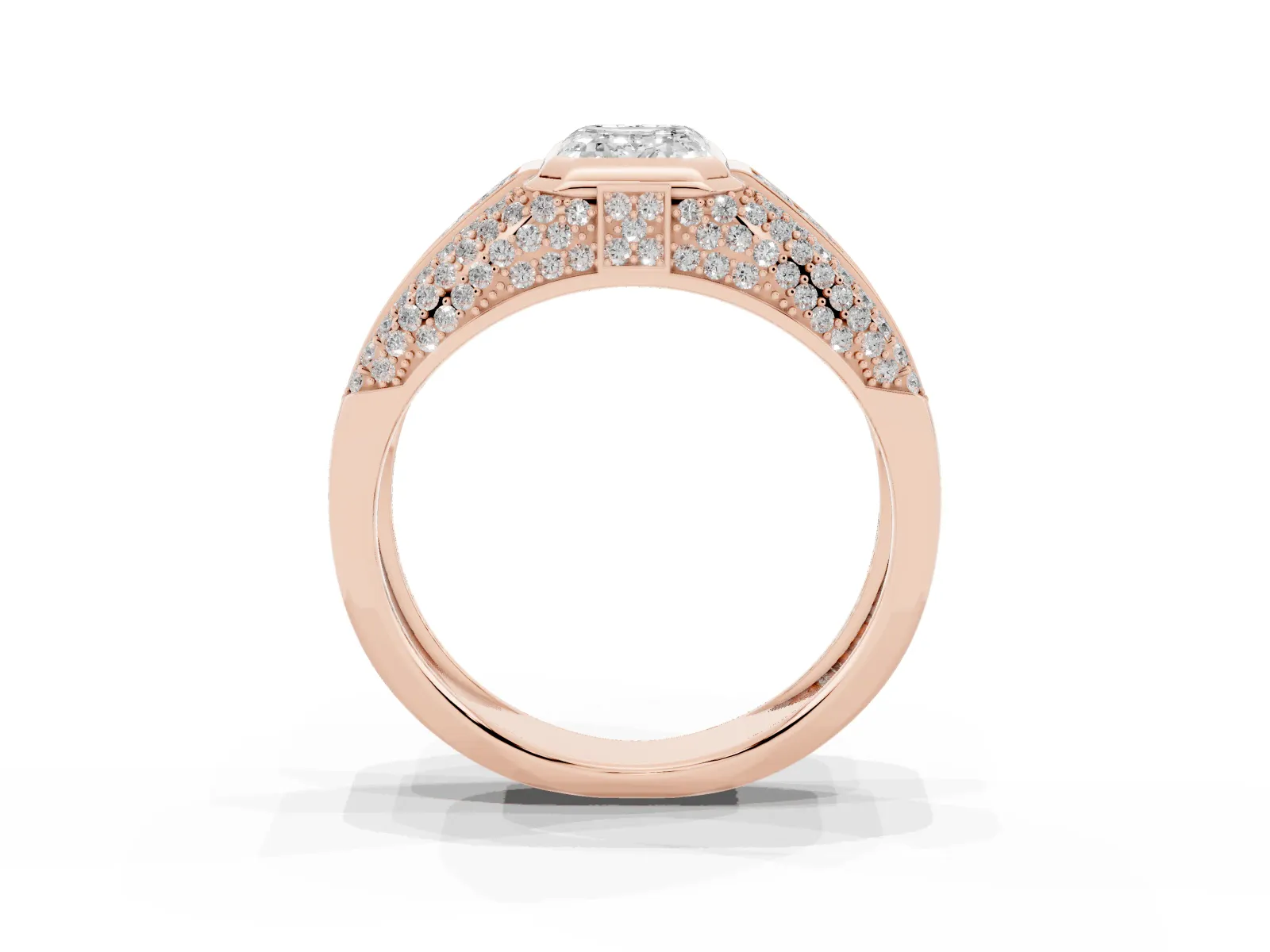 Emerald Cut Diamond Mens Ring with Side Stones Rose gold