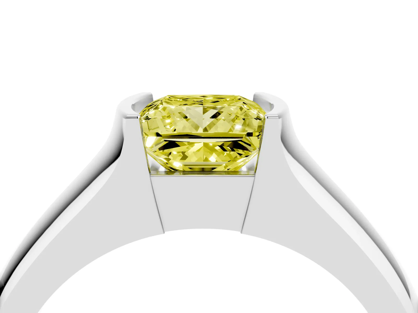 Fancy Yellow Princess Cut Solitaire Bezel Set Diamond Ring with Wide Band White gold