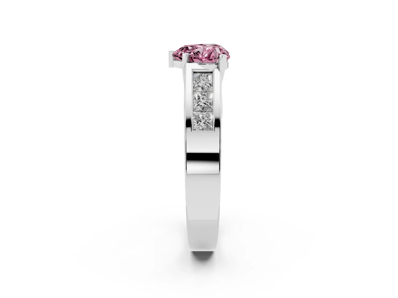 Fancy Pink Heart Cut Cut Channel Set Solitaire Ring with Four-Prong Setting White gold