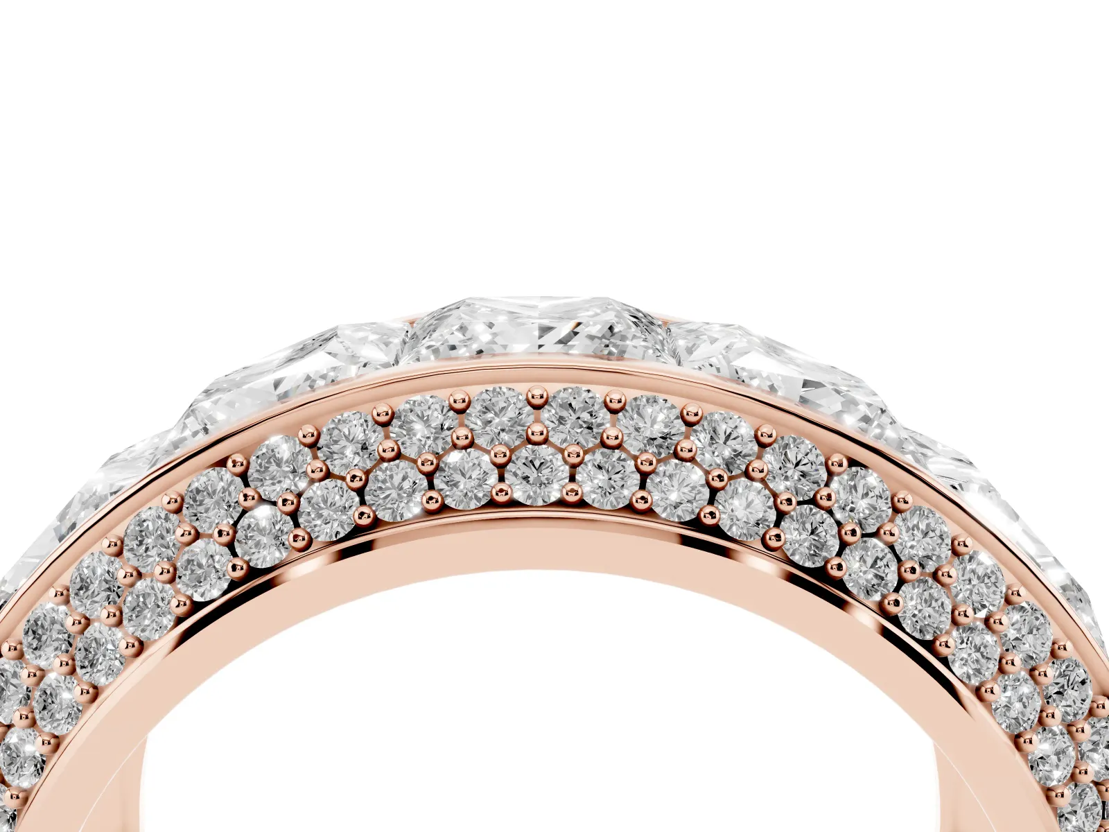 Princess Diamond Pavé Mens Wedding Band with Round Diamond Accents Rose gold