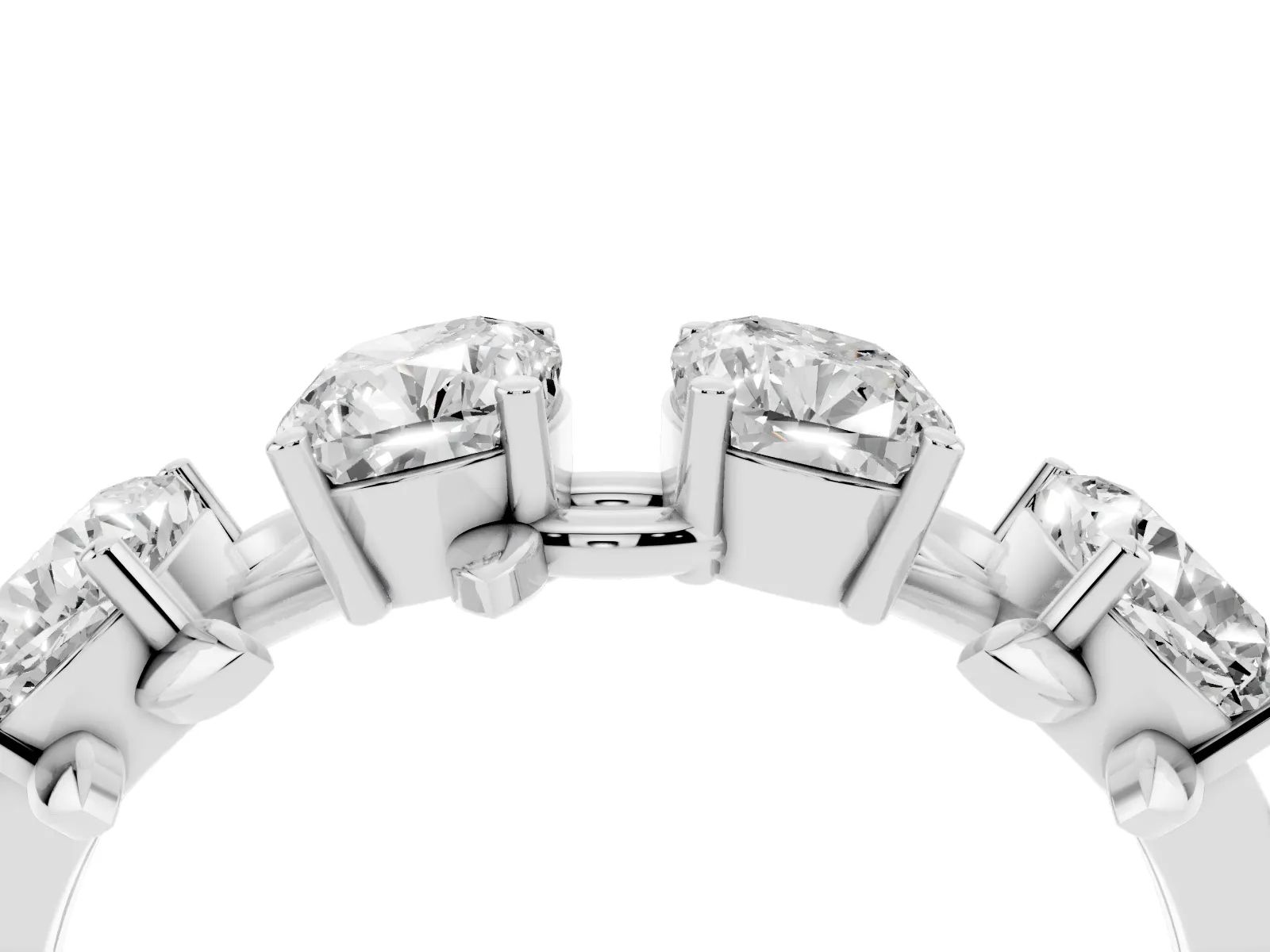 Four-Stone Elongated Cushion Diamond Band with Nature-Inspired Prong Setting Silver