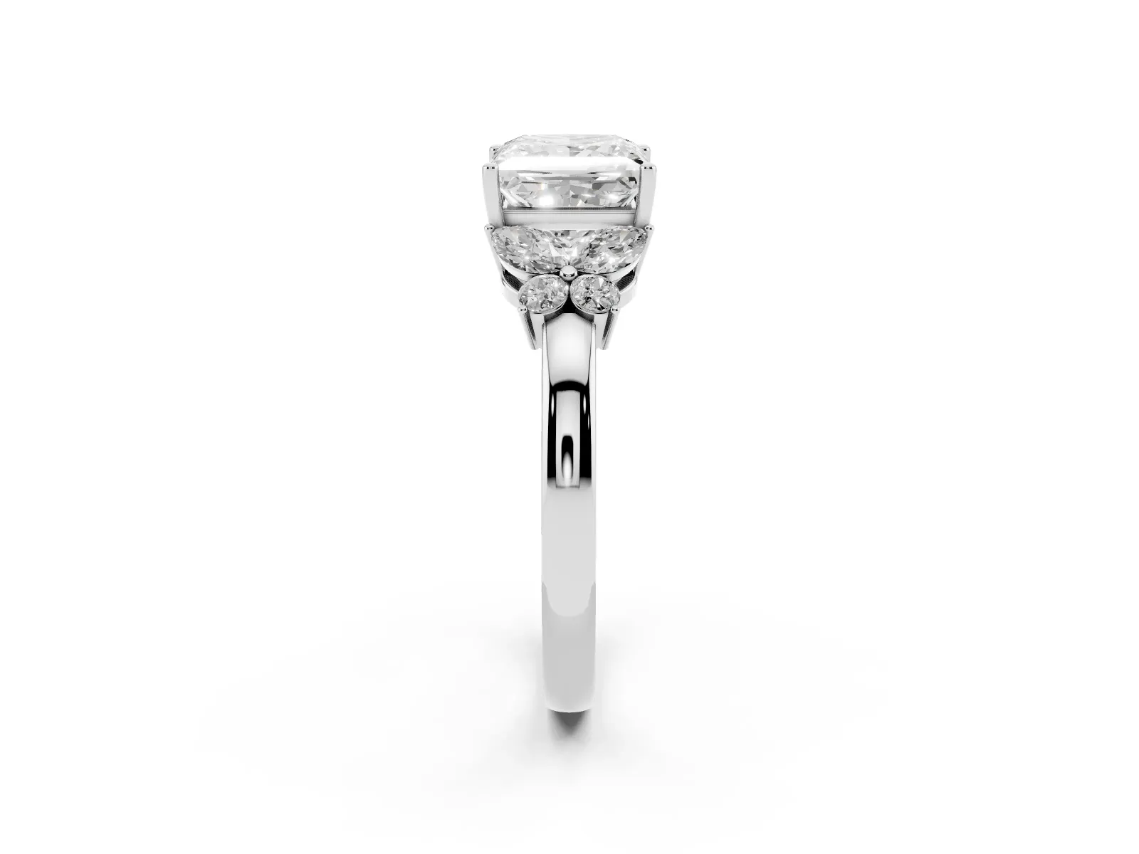 Princess Cut Cut Solitaire Floral Diamond Ring with Four-Prong Setting Platinum