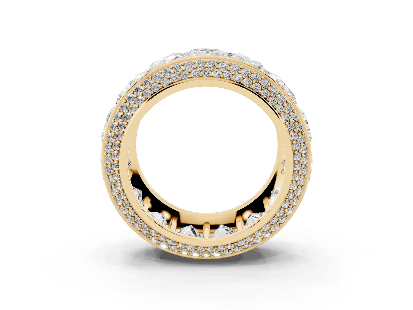 Princess Diamond Pavé Mens Wedding Band with Round Diamond Accents Yellow gold