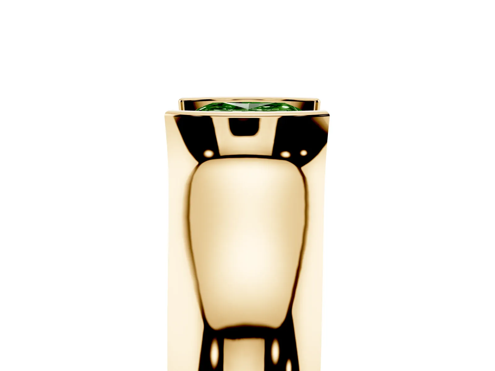 Fancy Green Cushion Cut Solitaire Bezel Set Diamond Ring with Wide Band Yellow gold