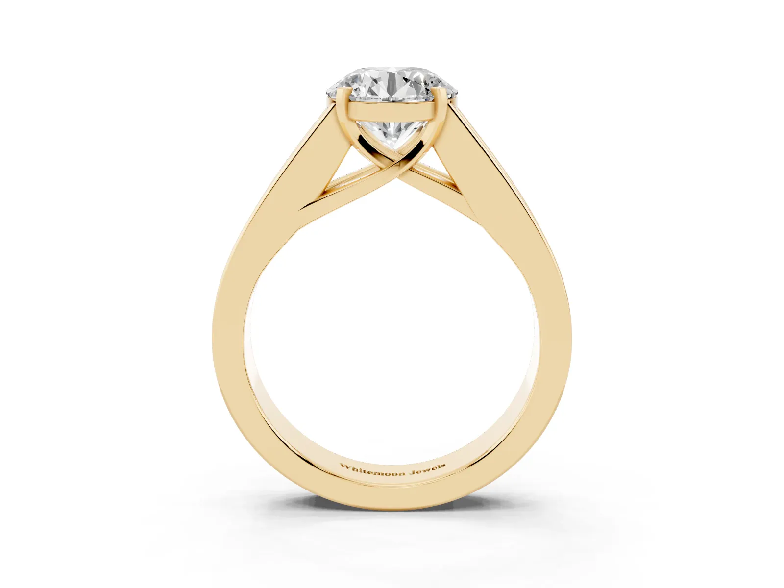 Round Cut Cut Channel Set Solitaire Ring with Four-Prong Setting Yellow gold