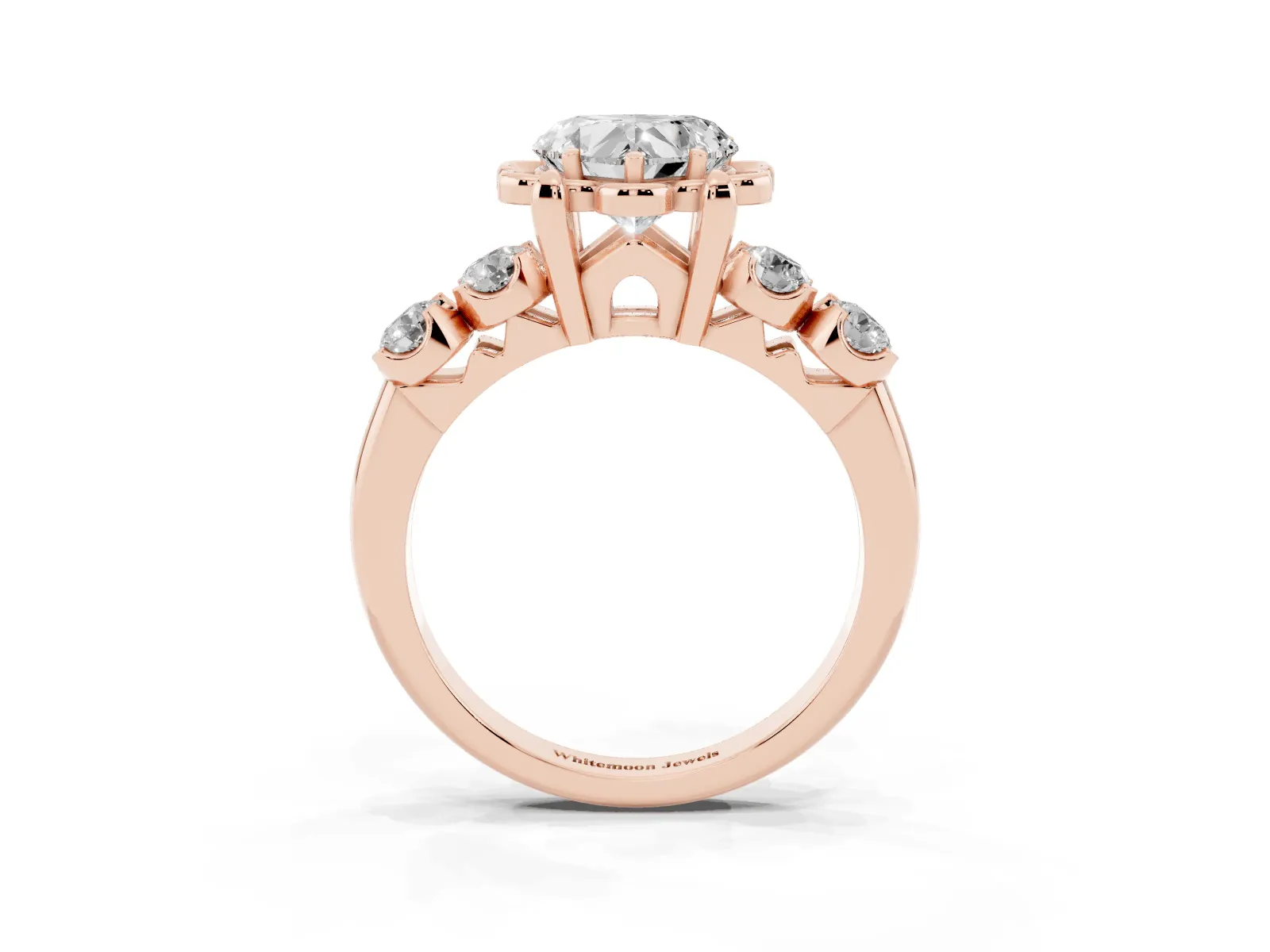 Heart Cut Cut Diamond Floral Halo Engagement Ring with Shared Prong Setting Rose gold