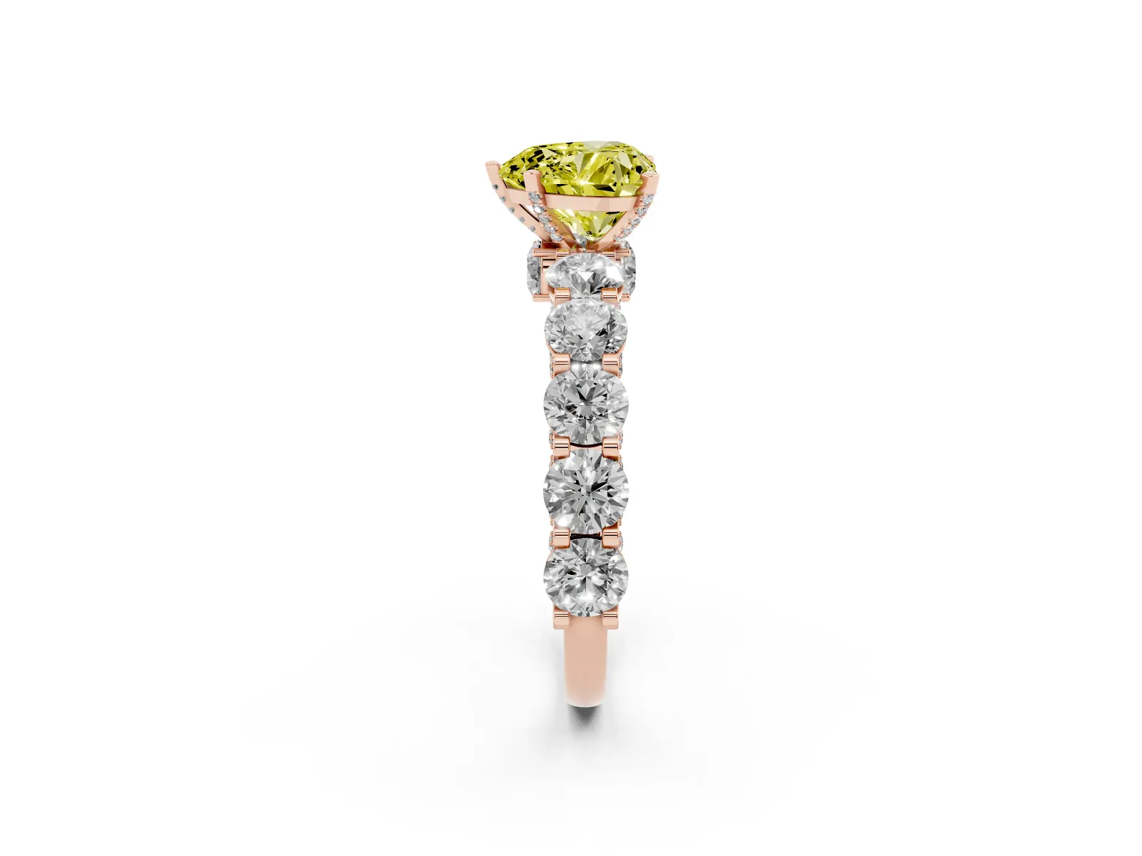 Fancy Yellow Heart Cut Diamond Side Stone Engagement Ring with Four-Prong Setting Rose gold