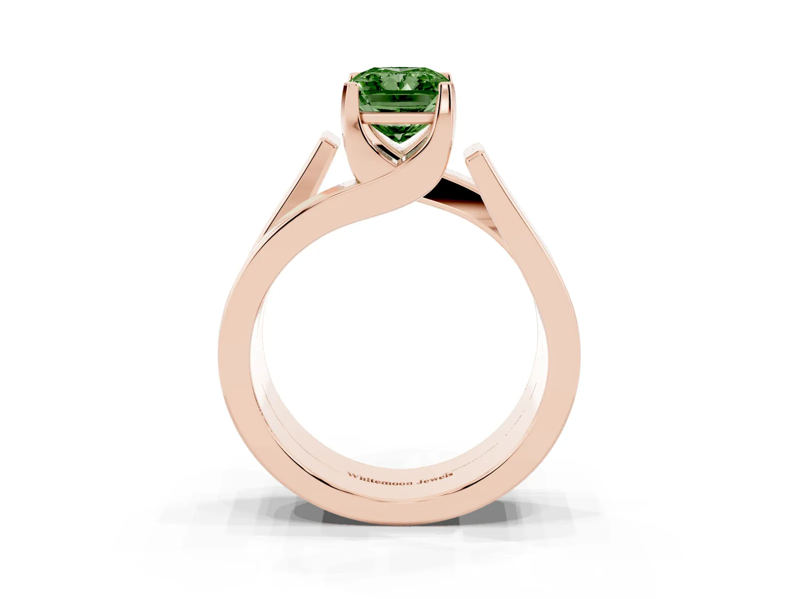 Fancy Green Modern Tension Set Radiant Cut Diamond Solitaire Wide Band Ring Rose gold