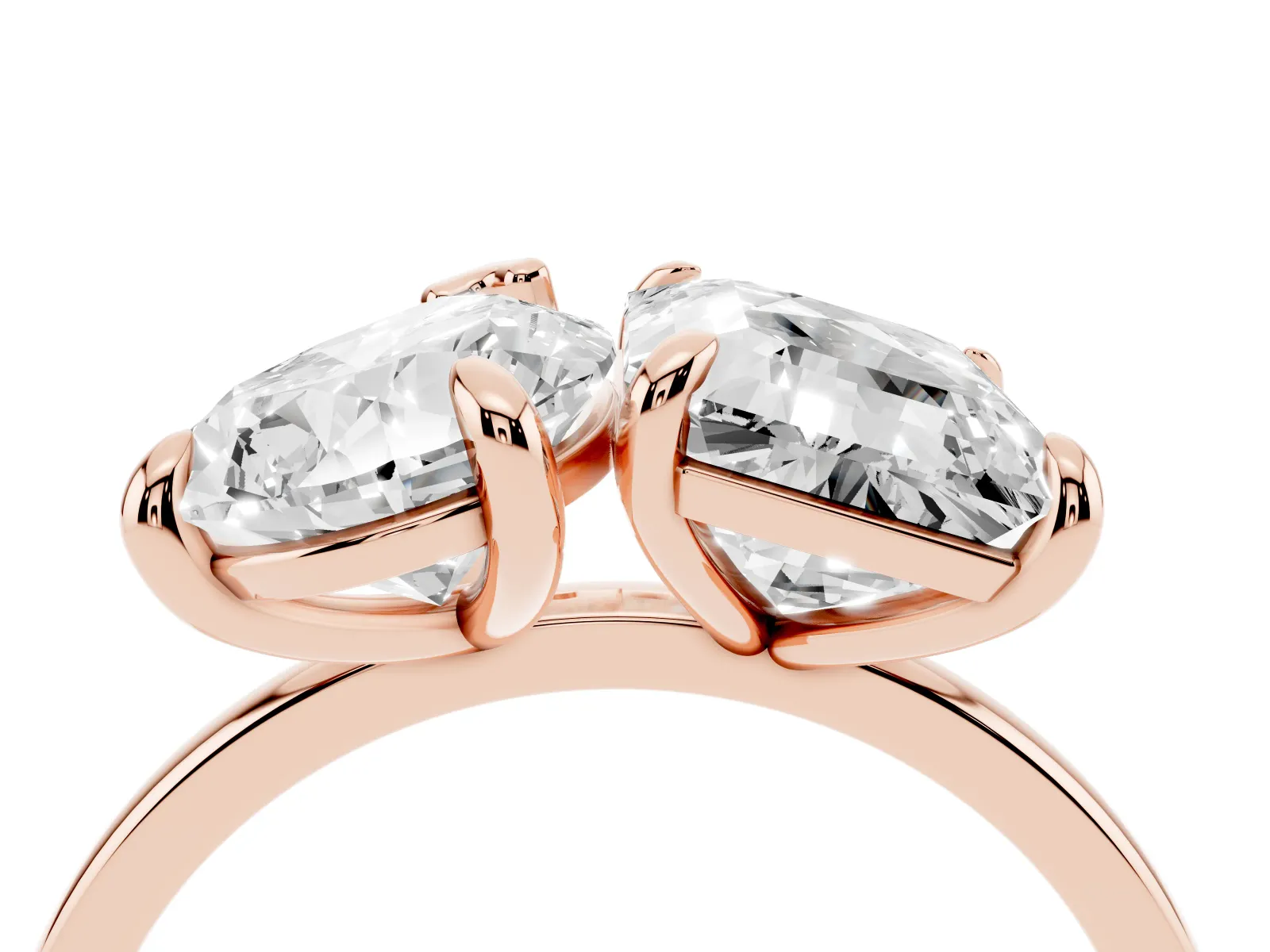Pear and Radiant Toi Moi Ring with Prong Setting and Plain Band Rose gold