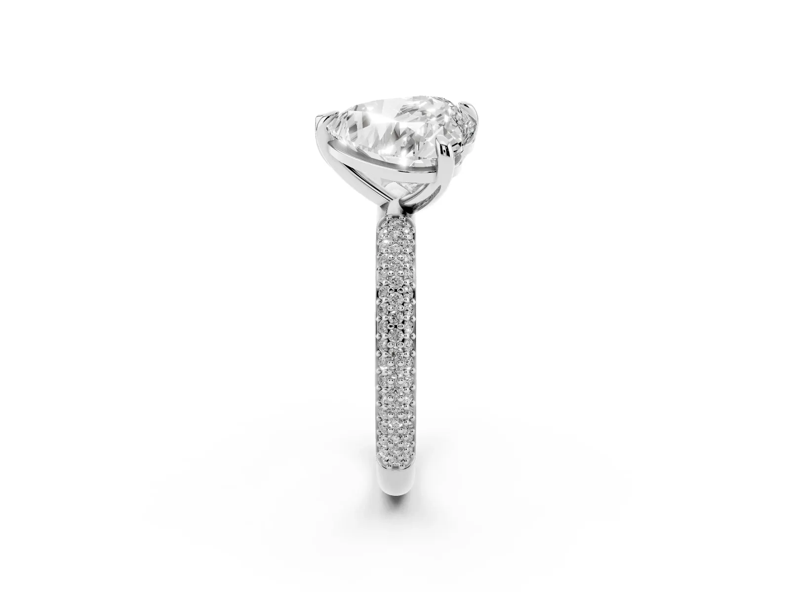 Pear and Heart Toi Moi Ring with Prong Setting and Micro Pave Band White gold