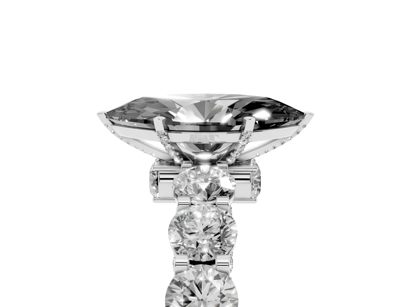 Fancy Black Marquise Cut Diamond Side Stone Engagement Ring with Four-Prong Setting Platinum