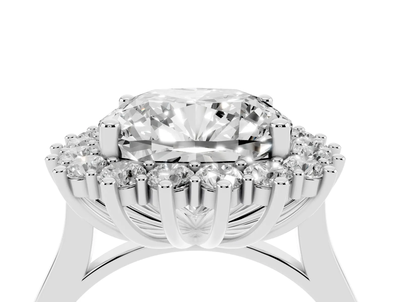 Cushion Diamond Halo Engagement Ring with Round Diamond Accents White gold