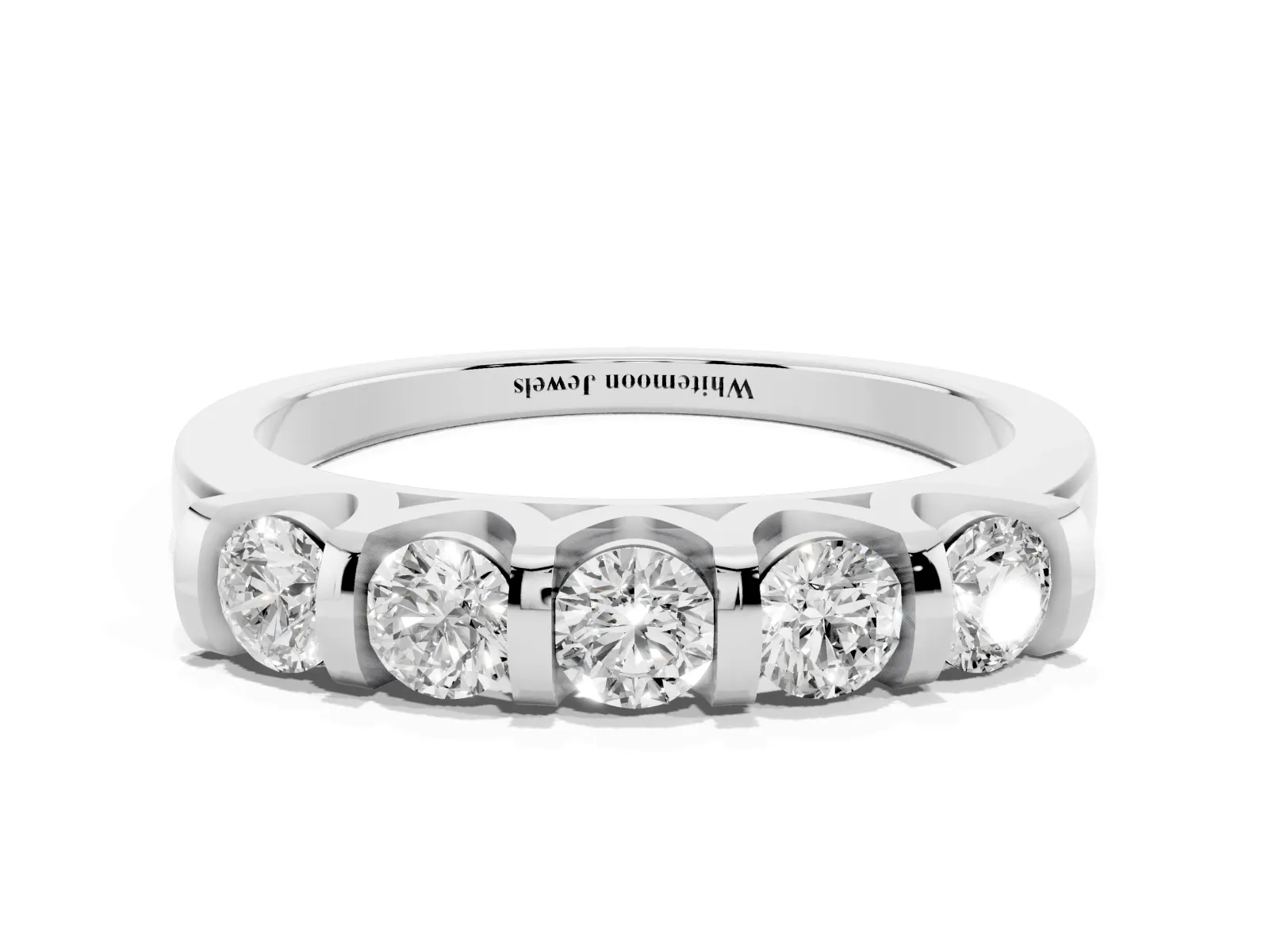 Five-Stone Round Diamond Half-Eternity Bar-Set Ring White gold