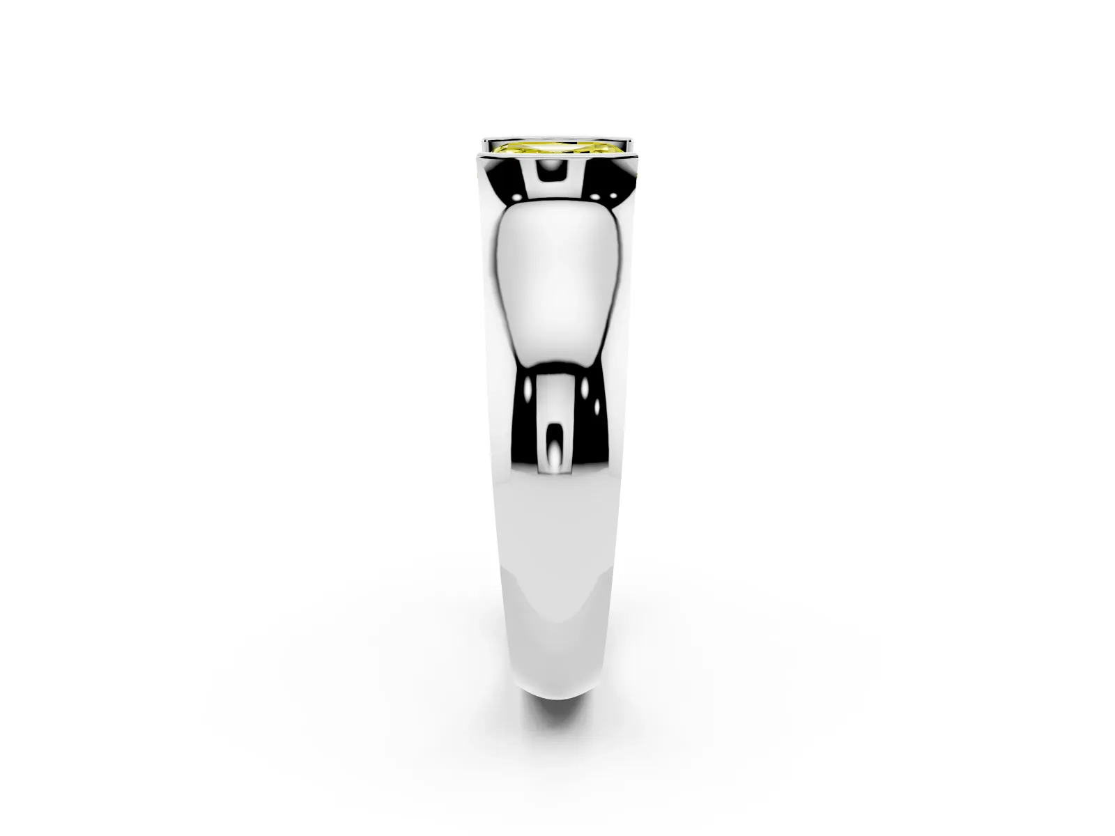 Fancy Yellow Asscher Cut Solitaire Bezel Set Diamond Ring with Wide Band Platinum