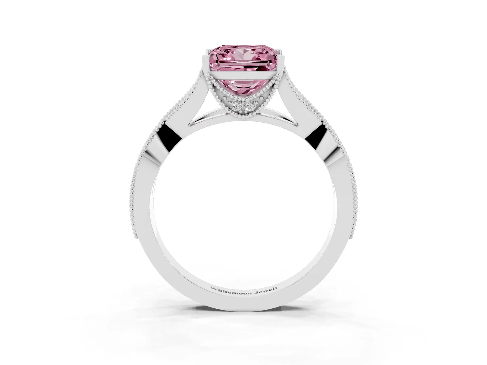 Fancy Pink Princess Cut Cut Diamond Twisted Band with Milgrain Pave Setting and Four-Prong Setting Platinum