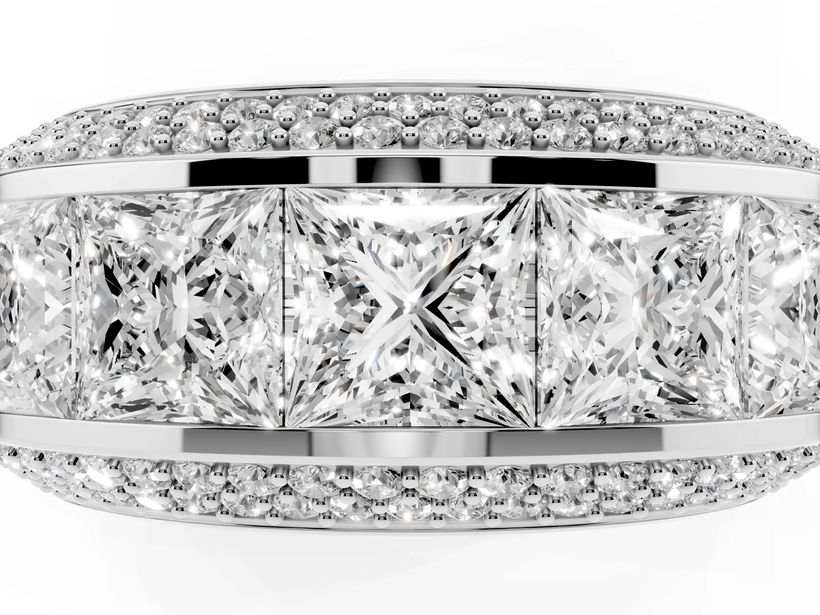 Princess Diamond Pavé Mens Wedding Band with Round Diamond Accents Platinum
