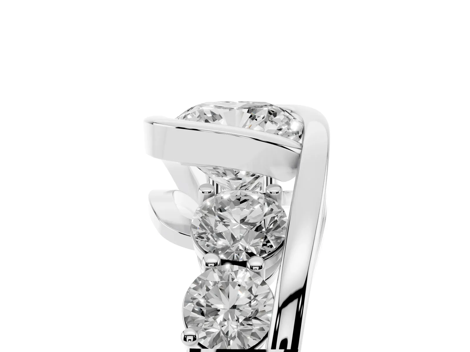 Bezel Set Cushion Cut Diamond Bypass Ring with Round Accents Platinum